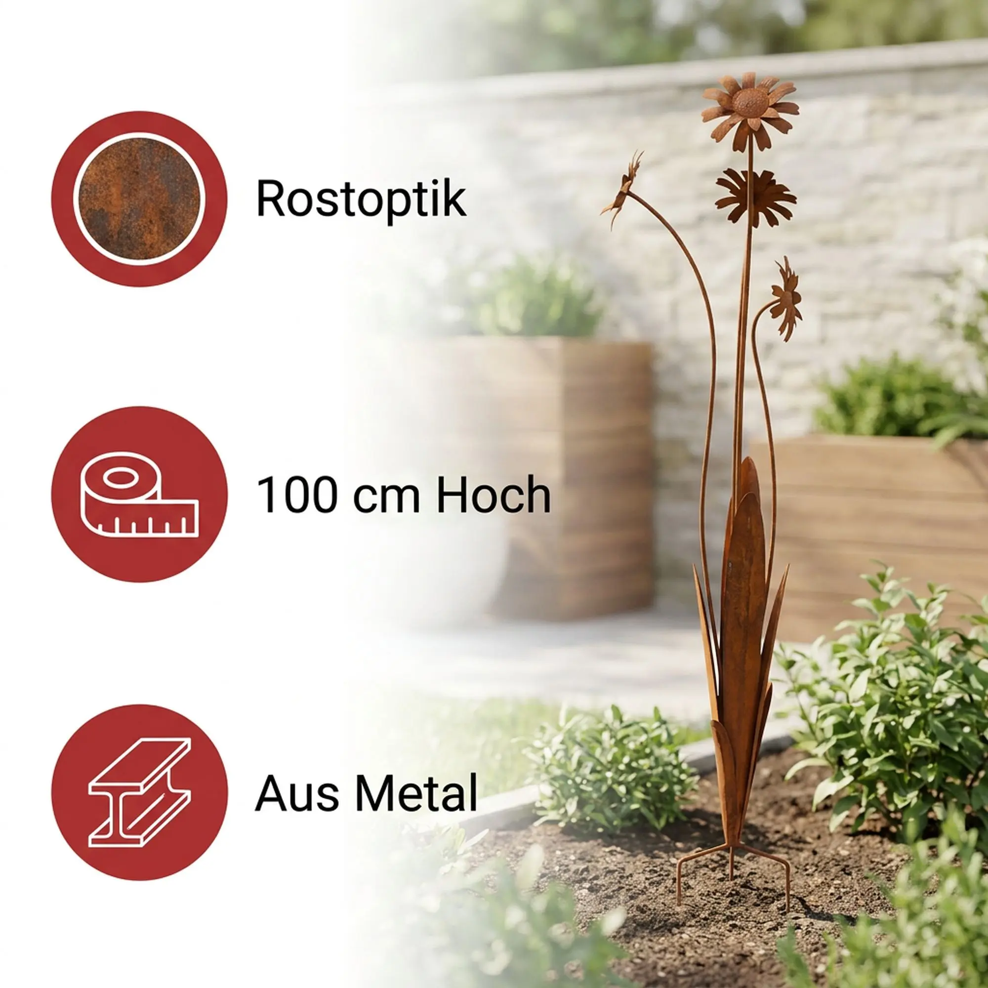 Acheter Pic de jardin "fleurs rouillées"  dans la boutique en ligne de Frank Flechtwaren pour Décoration rouille pour votre jardin