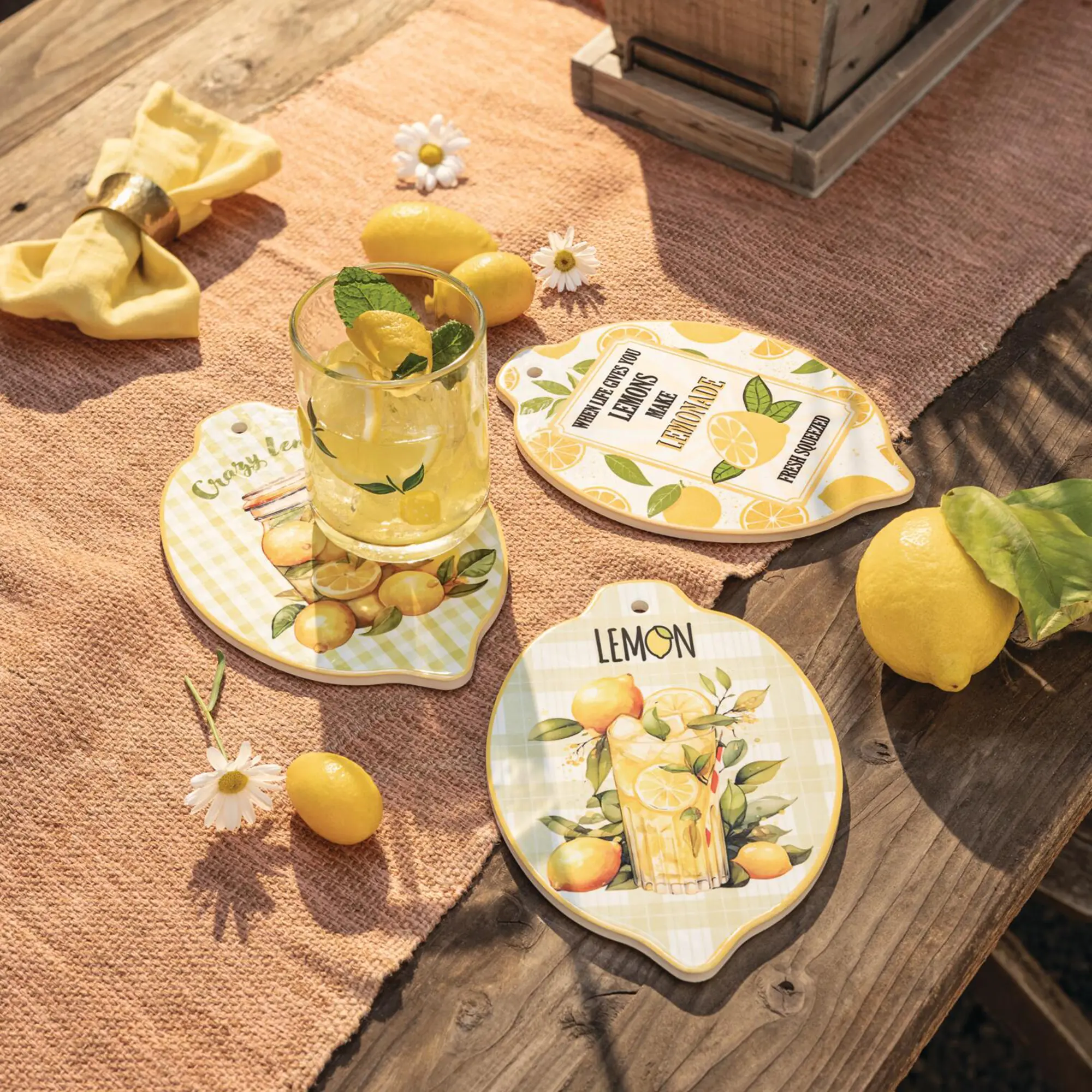 Acheter Lot de 3 décorations murale "Citron"  dans la boutique en ligne de Frank Flechtwaren pour Sorbet citron au
