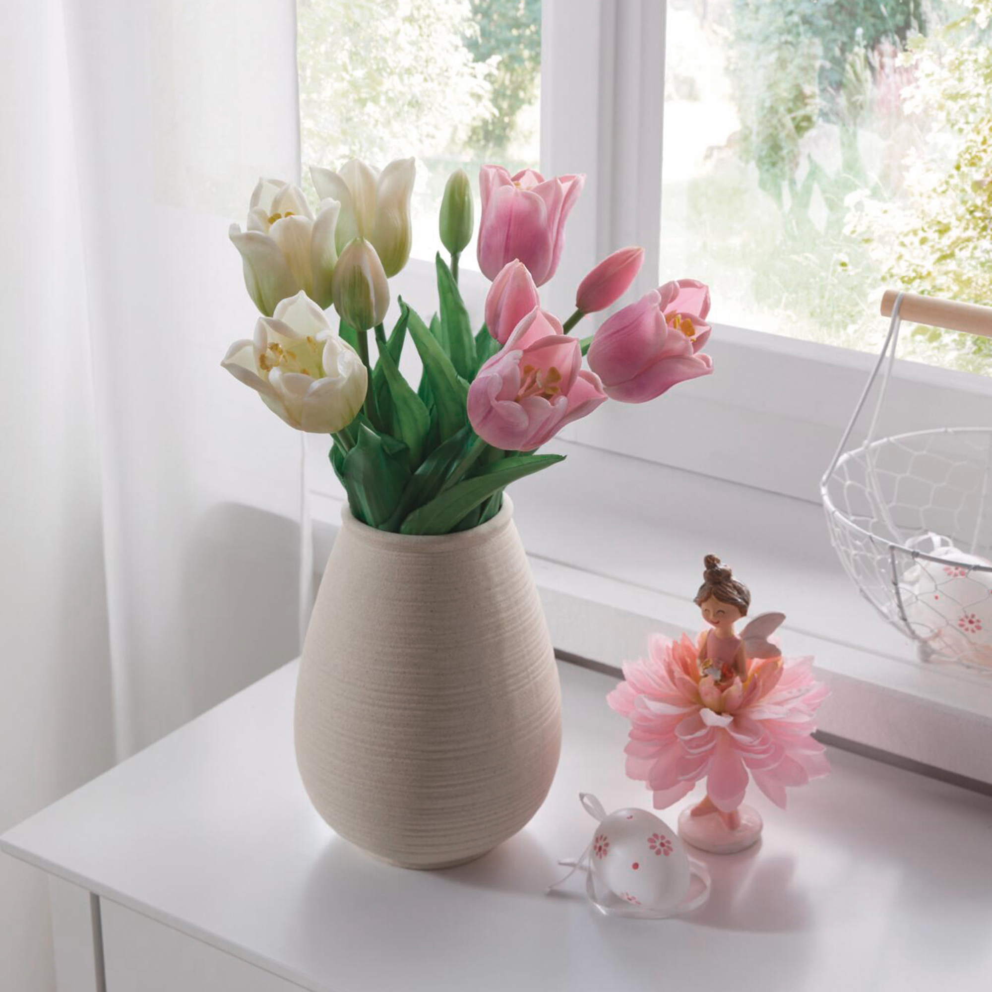 Acheter Lot de 5 tulipes "blanches"  dans la boutique en ligne de Frank Flechtwaren pour Pâques colorée