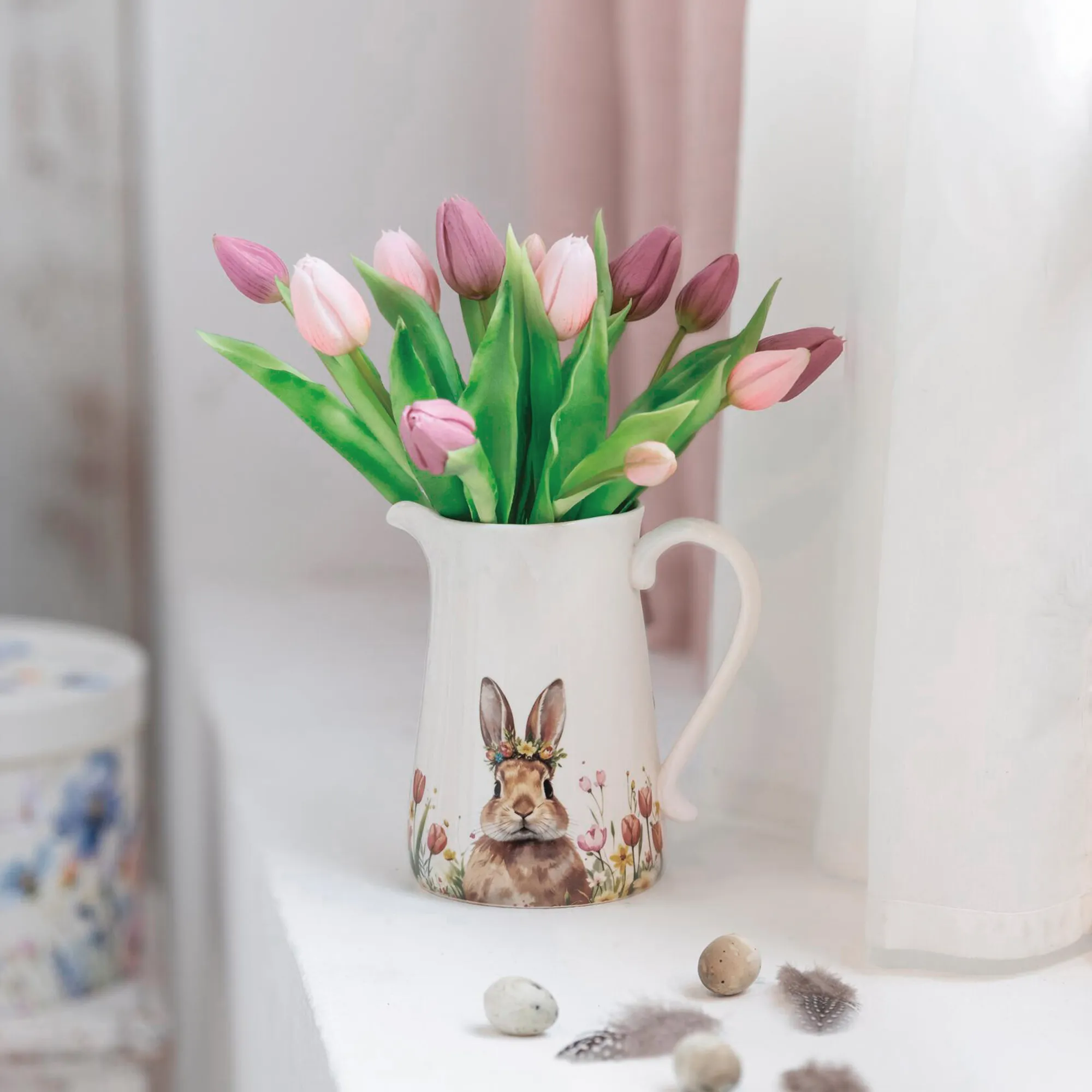 Acheter Vase décoratif "lapin avec couronne fleurie"  dans la boutique en ligne de Frank Flechtwaren pour Lapin &amp; co