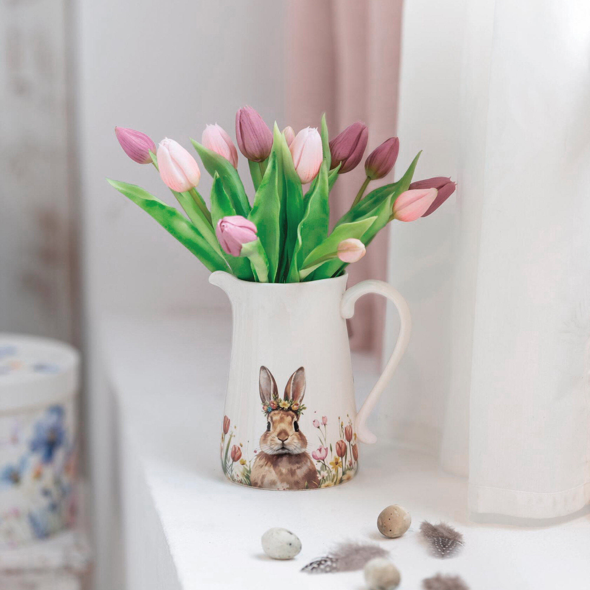 Acheter Vase décoratif "lapin avec couronne fleurie"  dans la boutique en ligne de Frank Flechtwaren