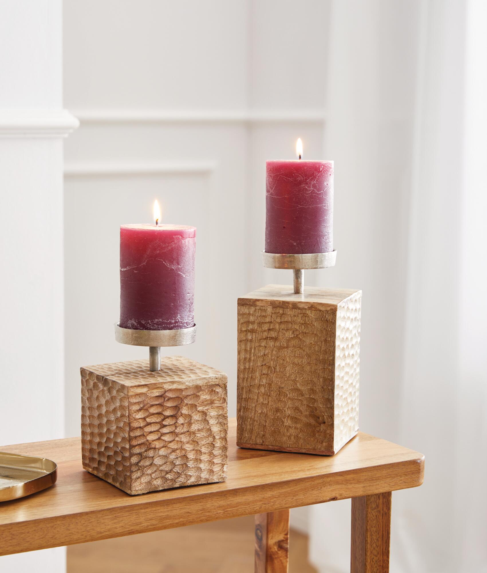 Acheter Lot de 2 bougeoirs "colonne en bois"  dans la boutique en ligne de Frank Flechtwaren