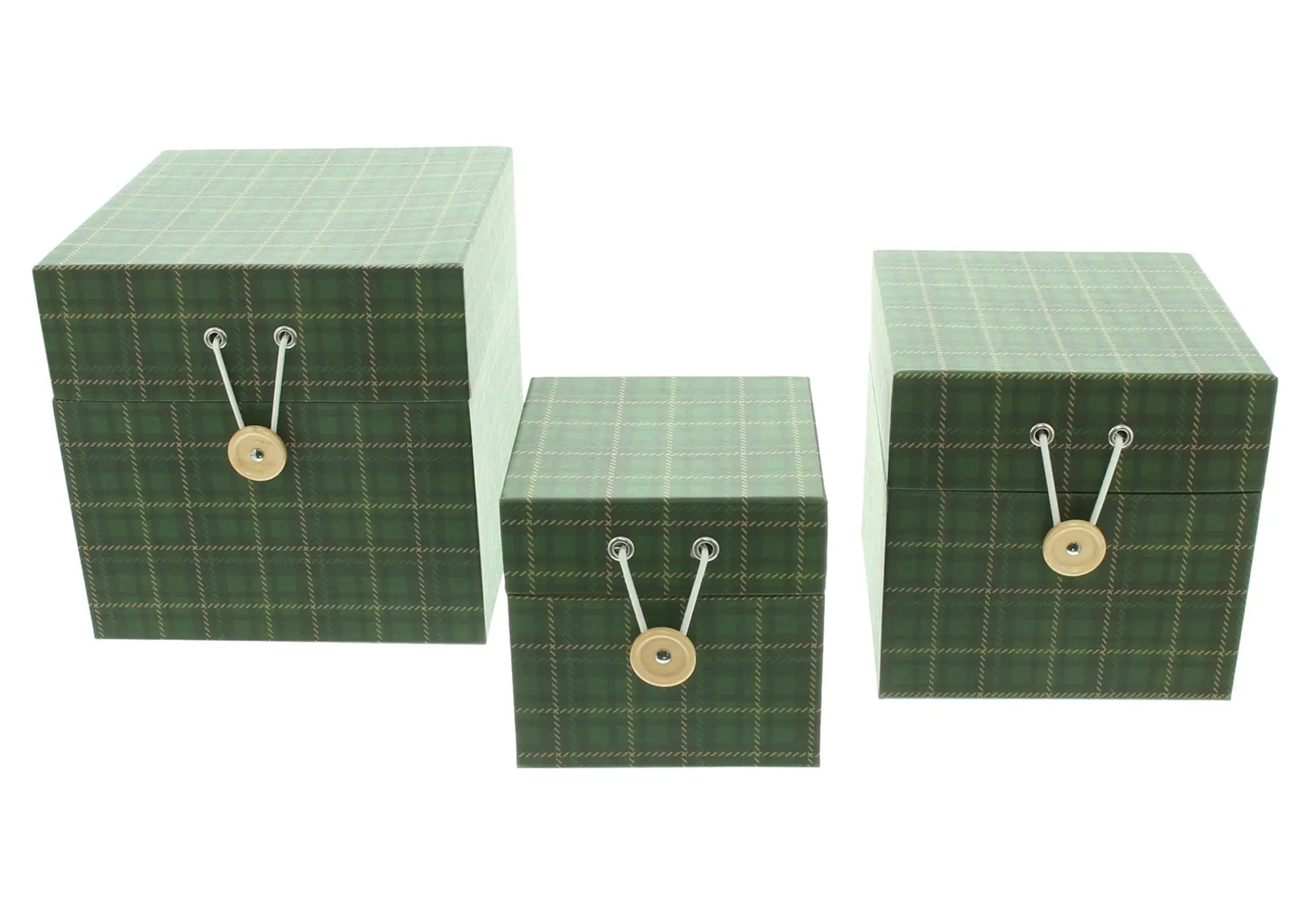 Acheter Coffret cadeau « Carreaux verts », lot de 3  dans la boutique en ligne de Frank Flechtwaren pour Coffrets cadeaux