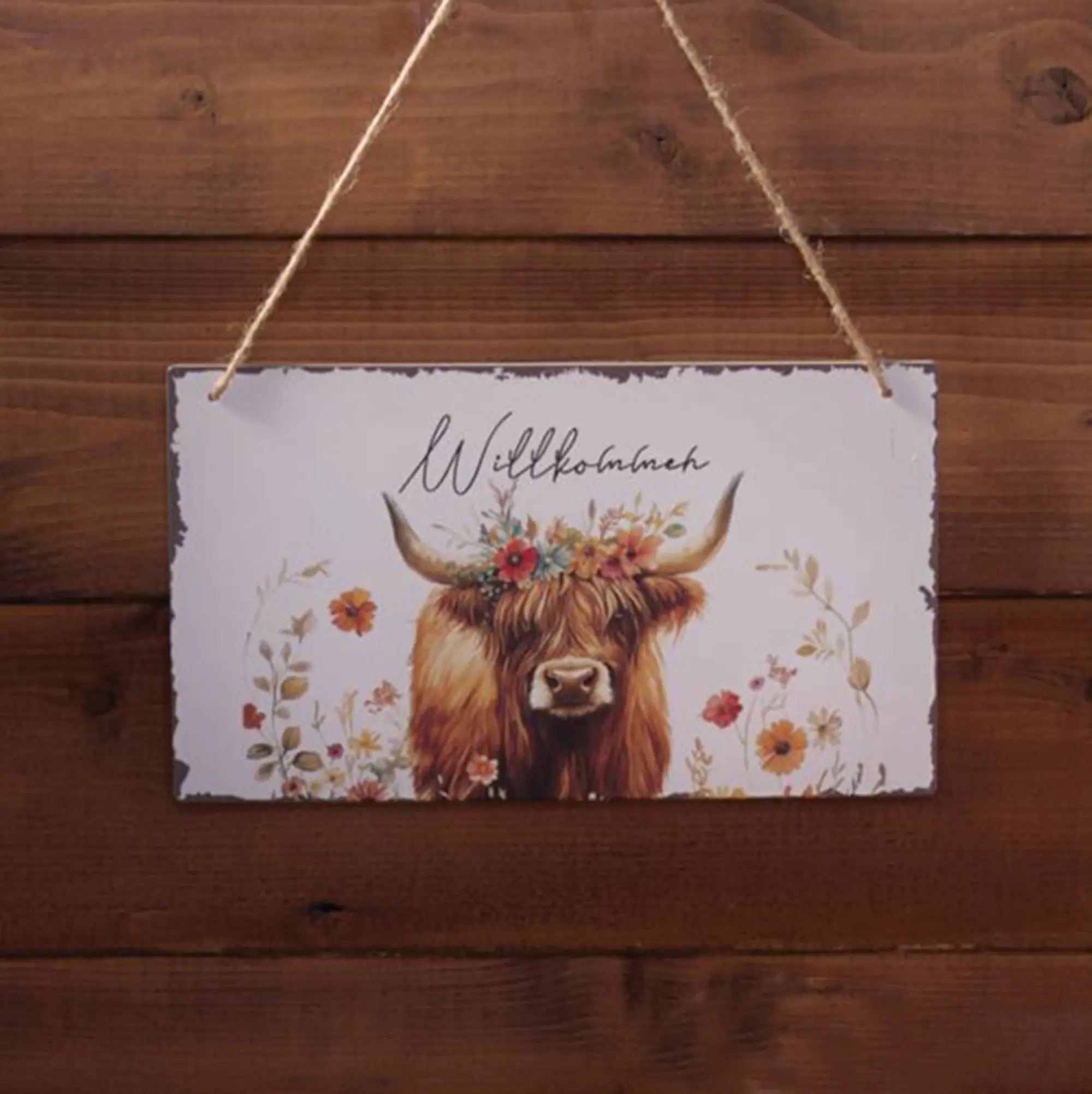 Acheter Panneau "taureau avec couronne de fleurs"  dans la boutique en ligne de Frank Flechtwaren