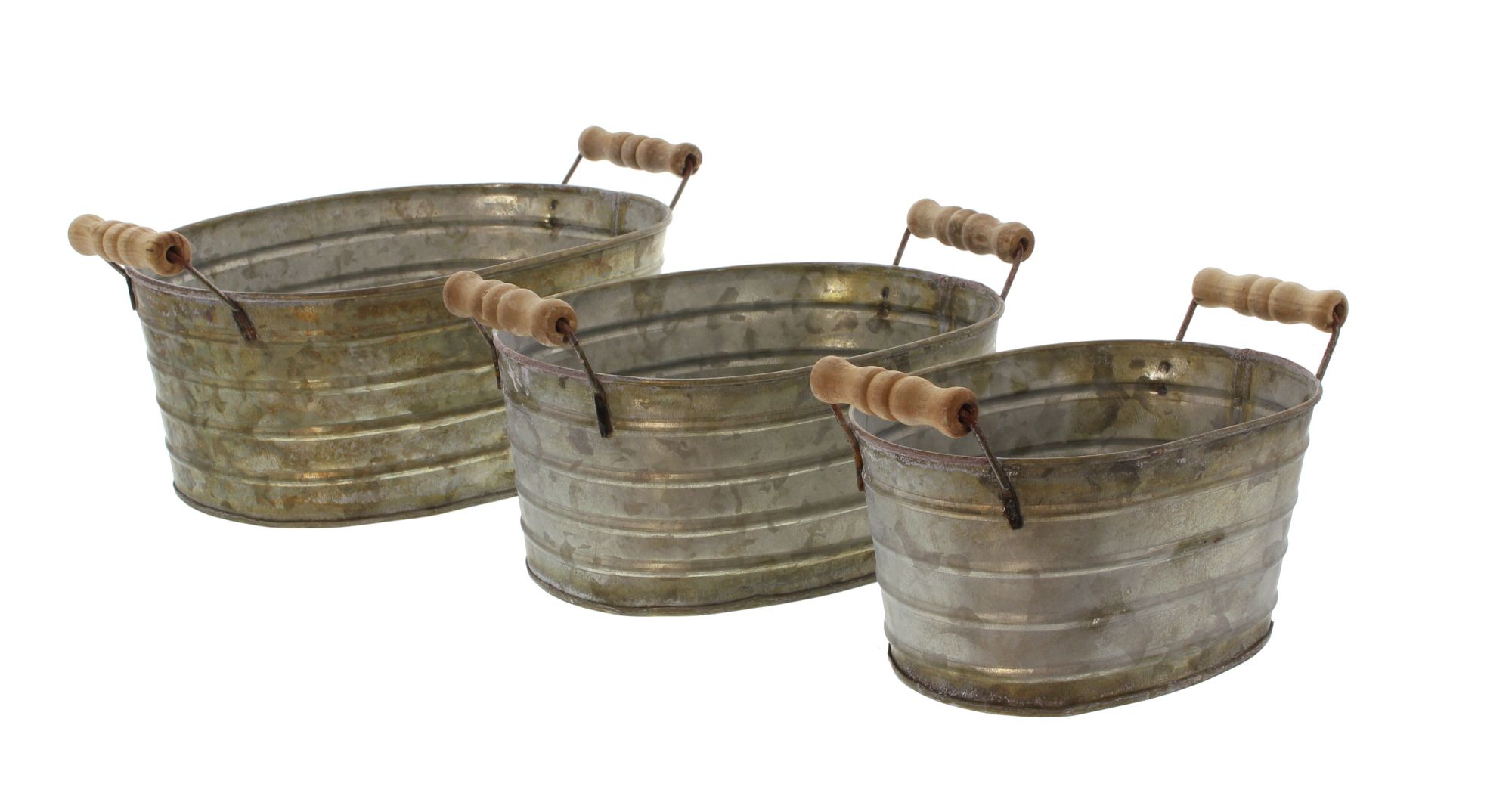 Acheter Lot de 3 bassines avec poignées en bois dans la boutique en ligne de Frank Flechtwaren pour Pots de fleurs Acheter Lot de 3 bassines avec poignées en bois dans la boutique en ligne de Frank Flechtwaren pour Pots de fleurs