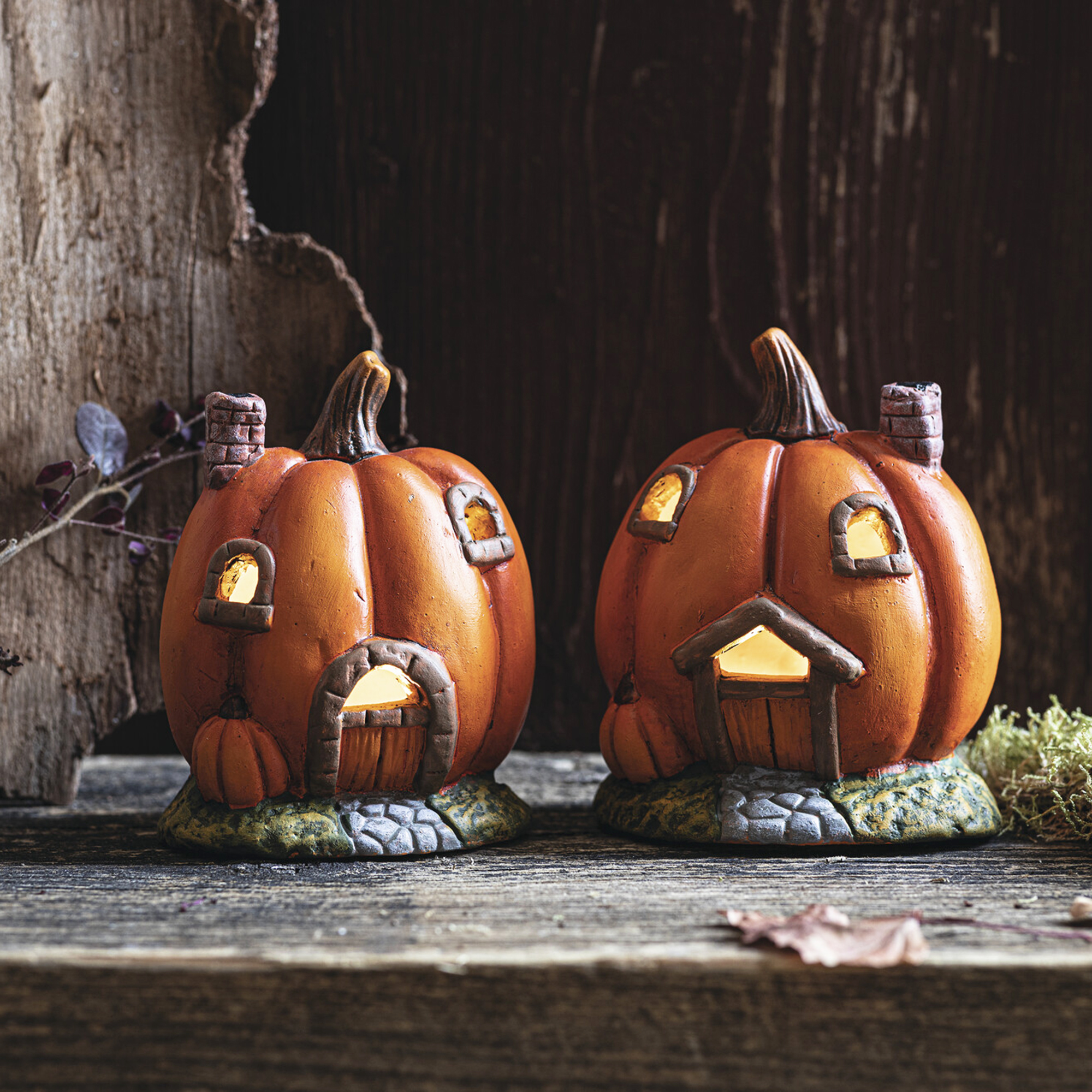 Acheter Lot de 2 maisons citrouilles LED "petits amis"  dans la boutique en ligne de Frank Flechtwaren pour Automne