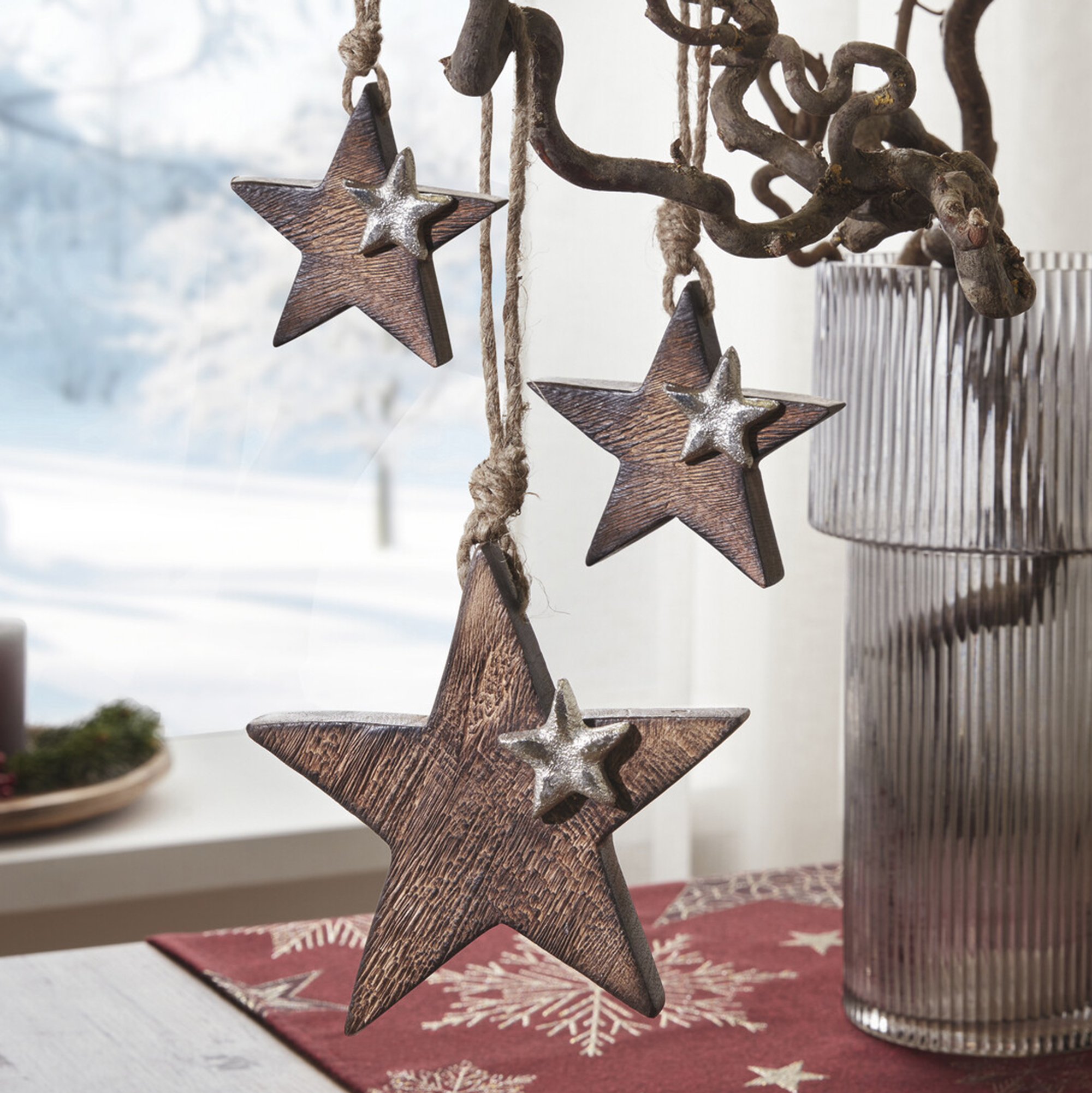 Acheter Lot de 3 suspensions "étoile argentée"  dans la boutique en ligne de Frank Flechtwaren pour Décorations pour sapins de Noël