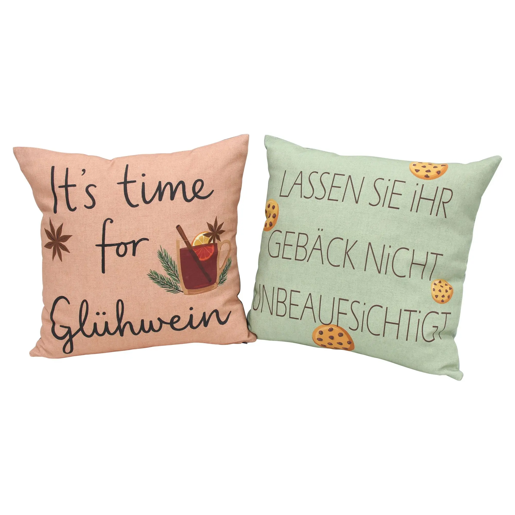 Acheter Housse de coussin « Glühwein &amp; Cookies », lot de 2 dans la boutique en ligne de Frank Flechtwaren pour Coussins &amp; remplissages