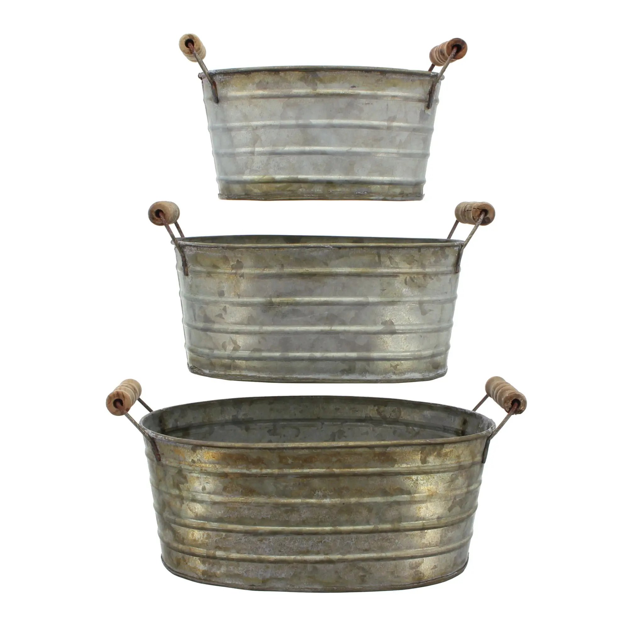 Acheter Lot de 3 bassines avec poignées en bois dans la boutique en ligne de Frank Flechtwaren pour Pots de fleurs Acheter Lot de 3 bassines avec poignées en bois dans la boutique en ligne de Frank Flechtwaren pour Pots de fleurs