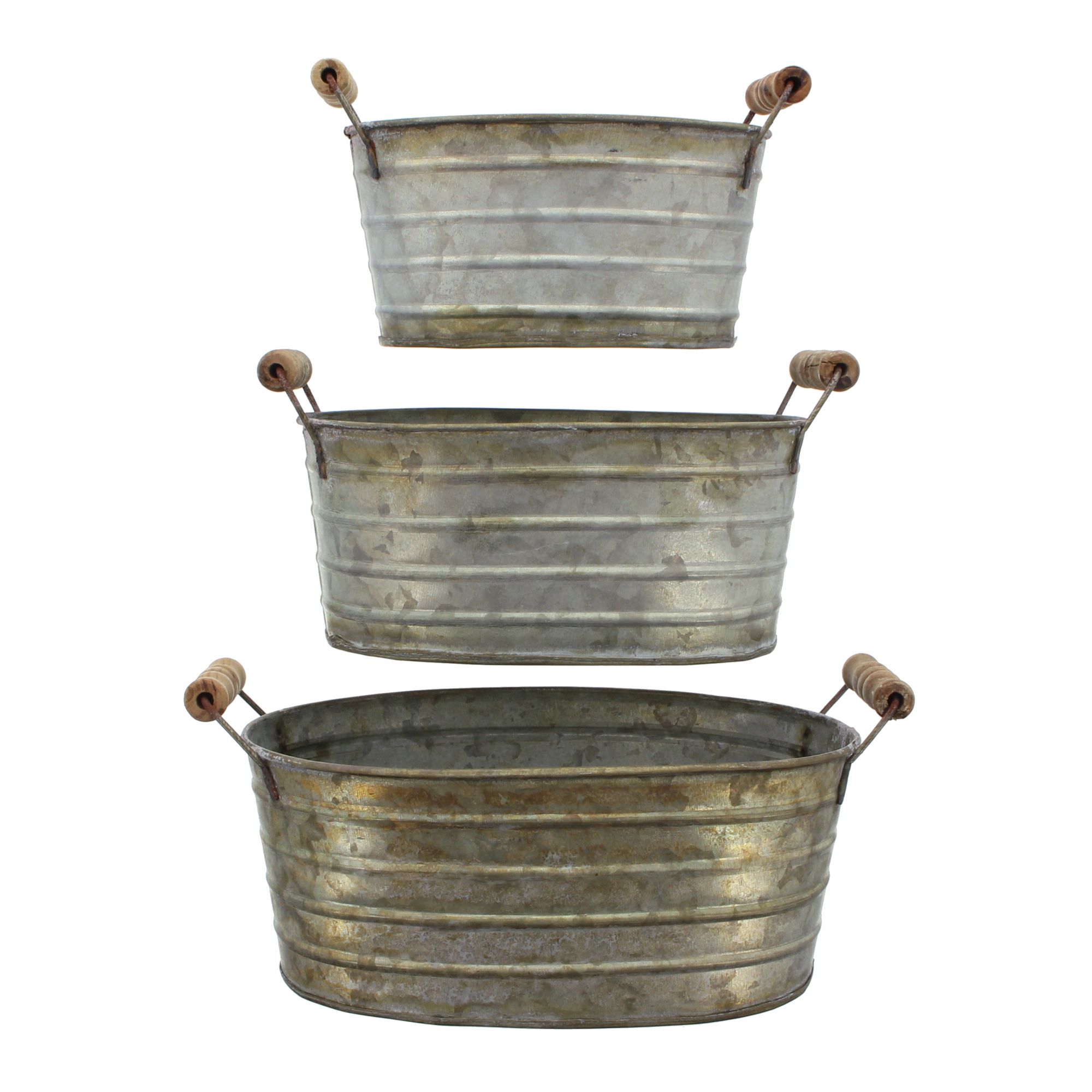 Acheter Lot de 3 bassines avec poignées en bois dans la boutique en ligne de Frank Flechtwaren pour Pots de fleurs Acheter Lot de 3 bassines avec poignées en bois dans la boutique en ligne de Frank Flechtwaren pour Pots de fleurs