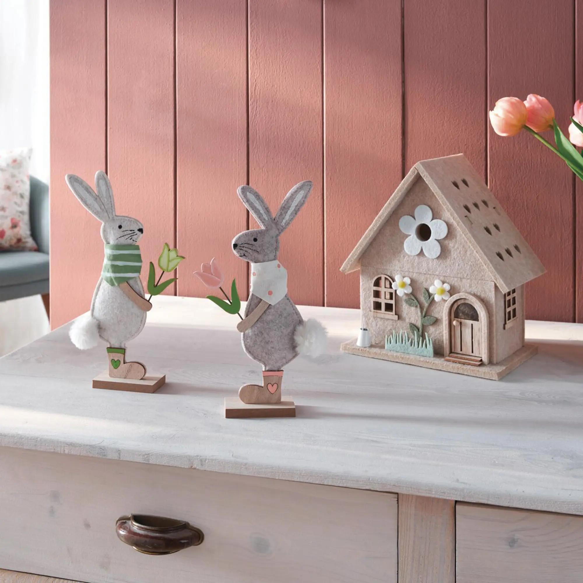 Acheter Lot de 2 lapins "couple de fleurs"  dans la boutique en ligne de Frank Flechtwaren pour Lapin &amp; co