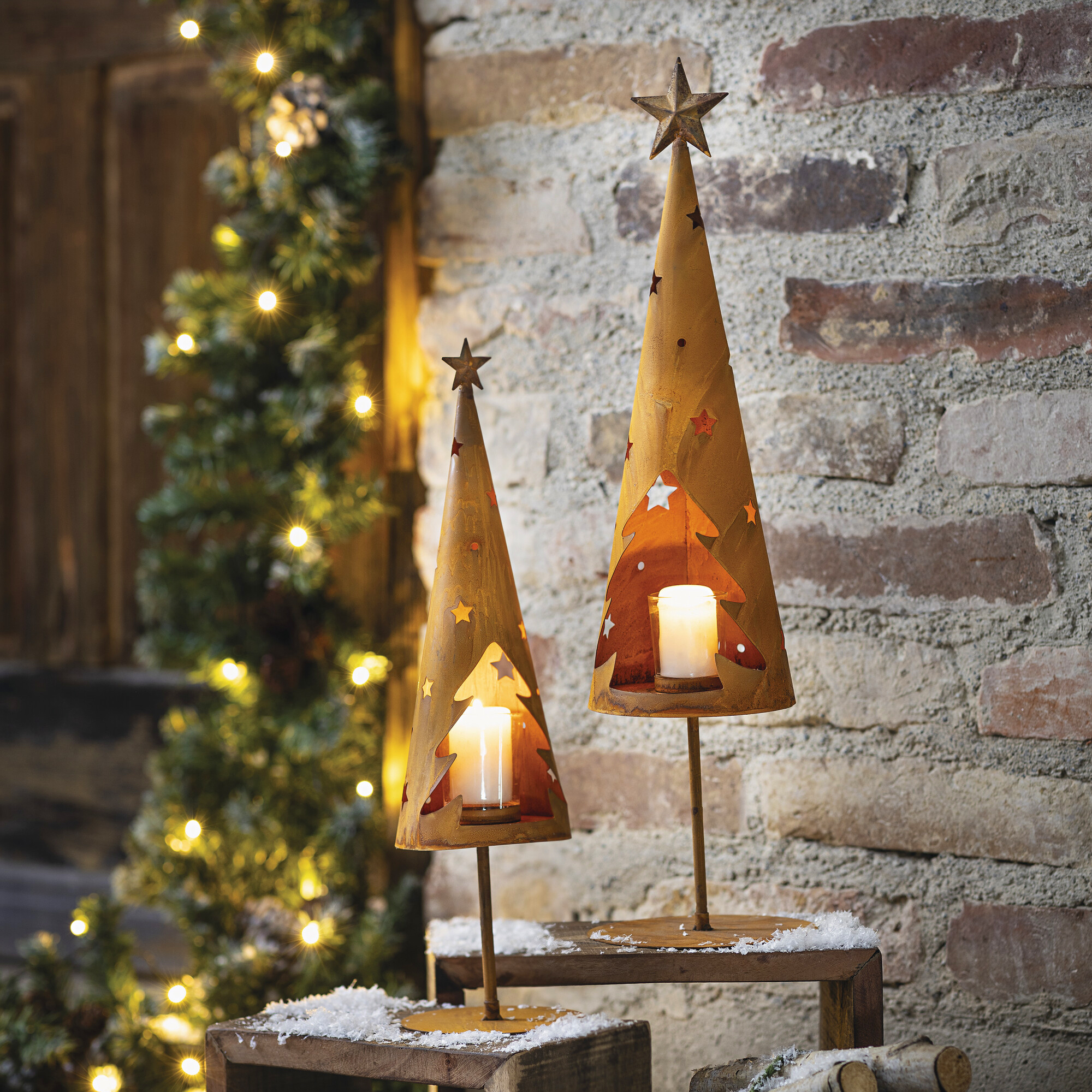 Acheter Lot de 2 photophores "sapin"  dans la boutique en ligne de Frank Flechtwaren pour Sapins