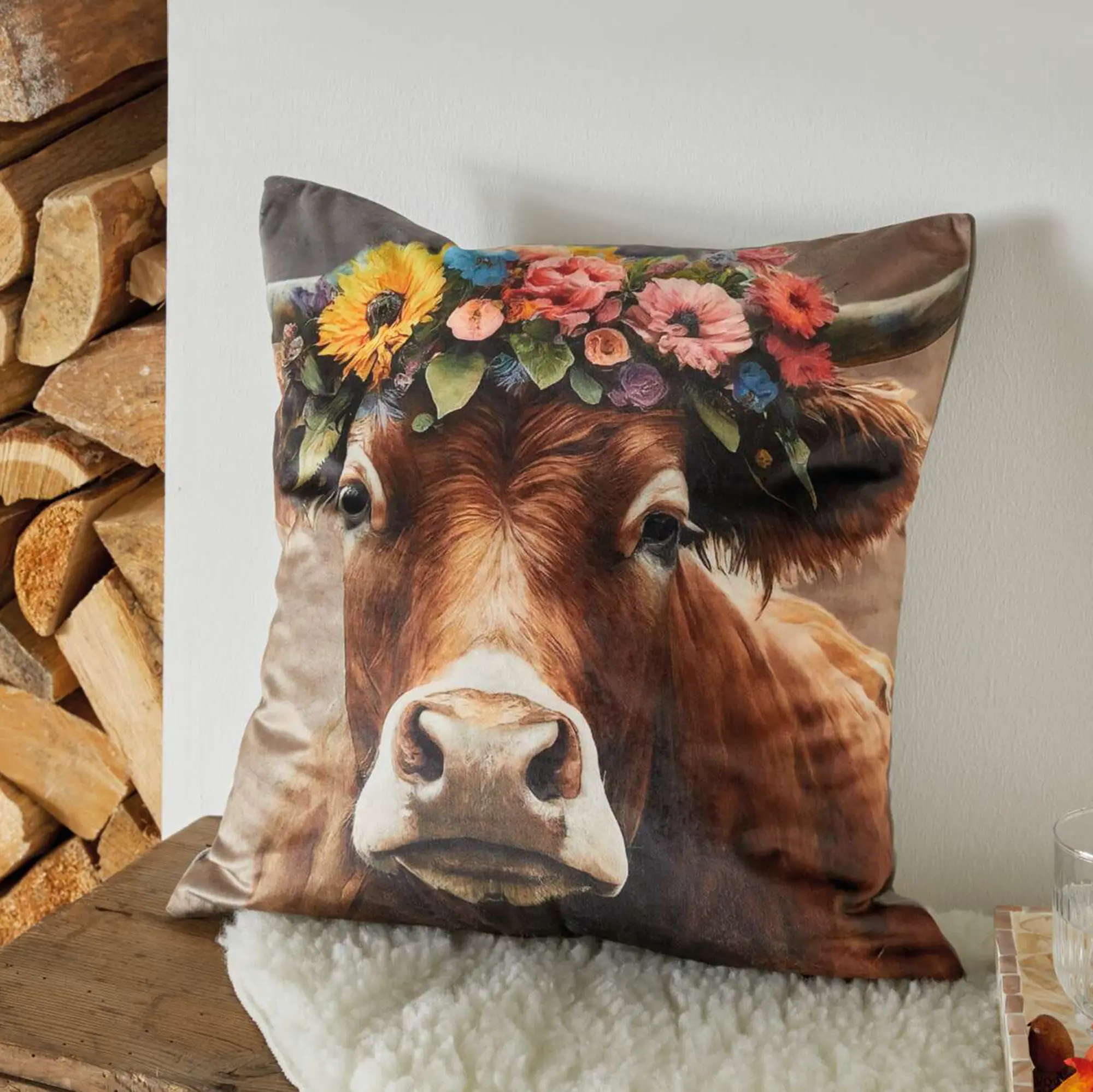 Acheter Housse de coussin "vache avec couronne de fleurs" dans la boutique en ligne de Frank Flechtwaren pour Nouvel arrivage Acheter Housse de coussin "vache avec couronne de fleurs" dans la boutique en ligne de Frank Flechtwaren pour Nouvel arrivage