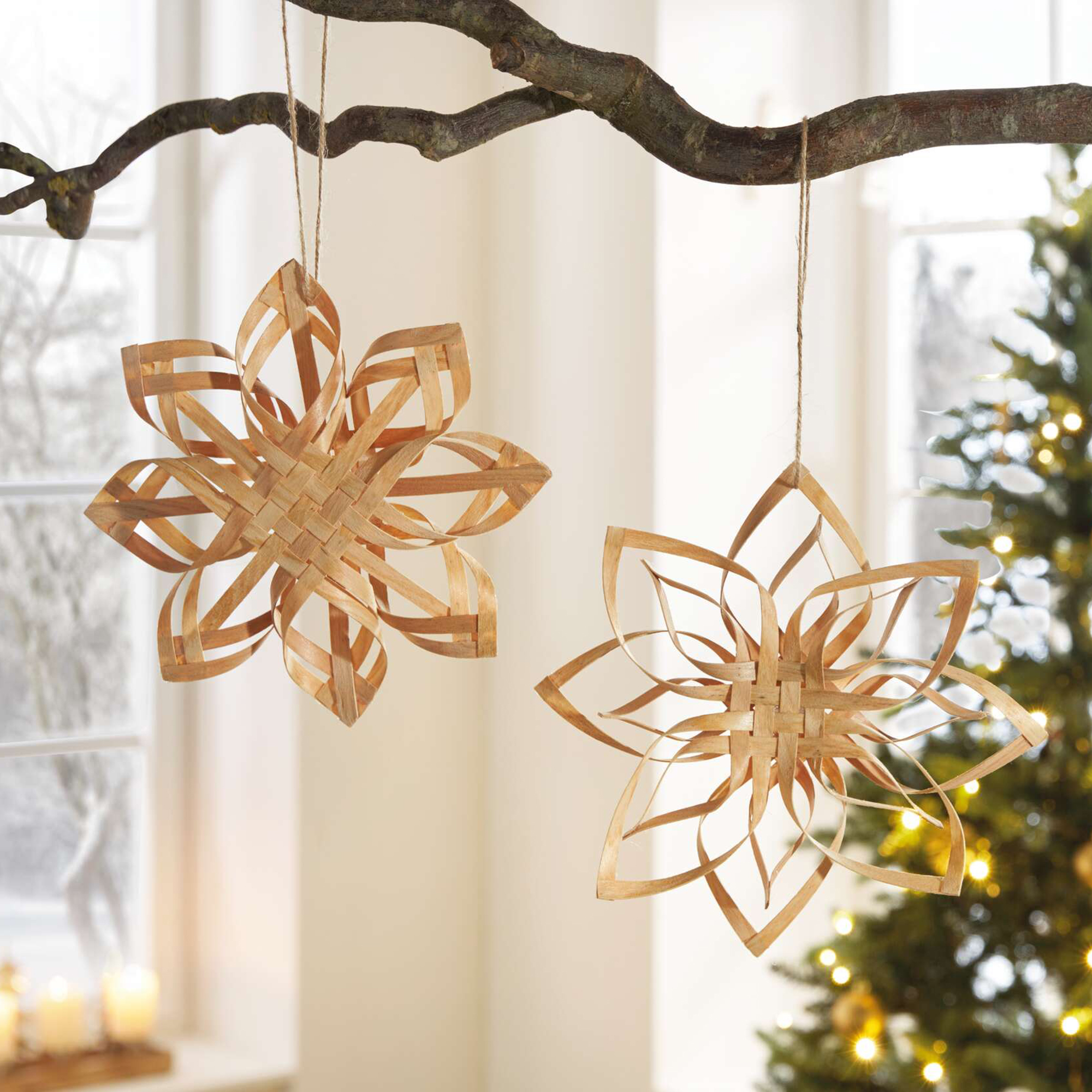 Acheter Lot de 2 étoiles de Noël "copeaux de bois"  dans la boutique en ligne de Frank Flechtwaren