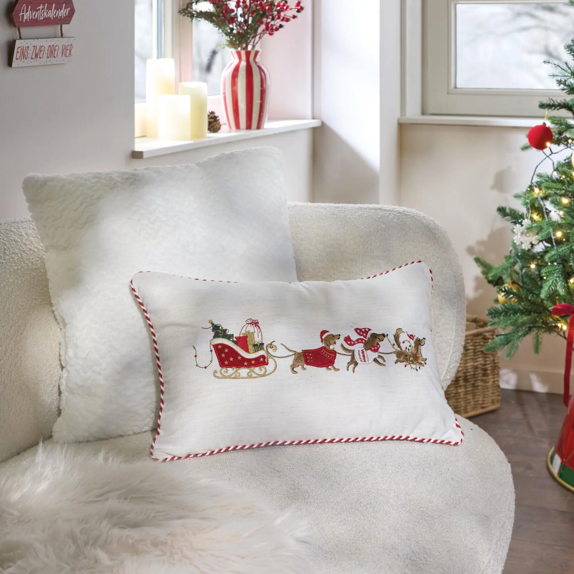 Acheter Housse de coussin « Traîneau de teckel »  dans la boutique en ligne de Frank Flechtwaren