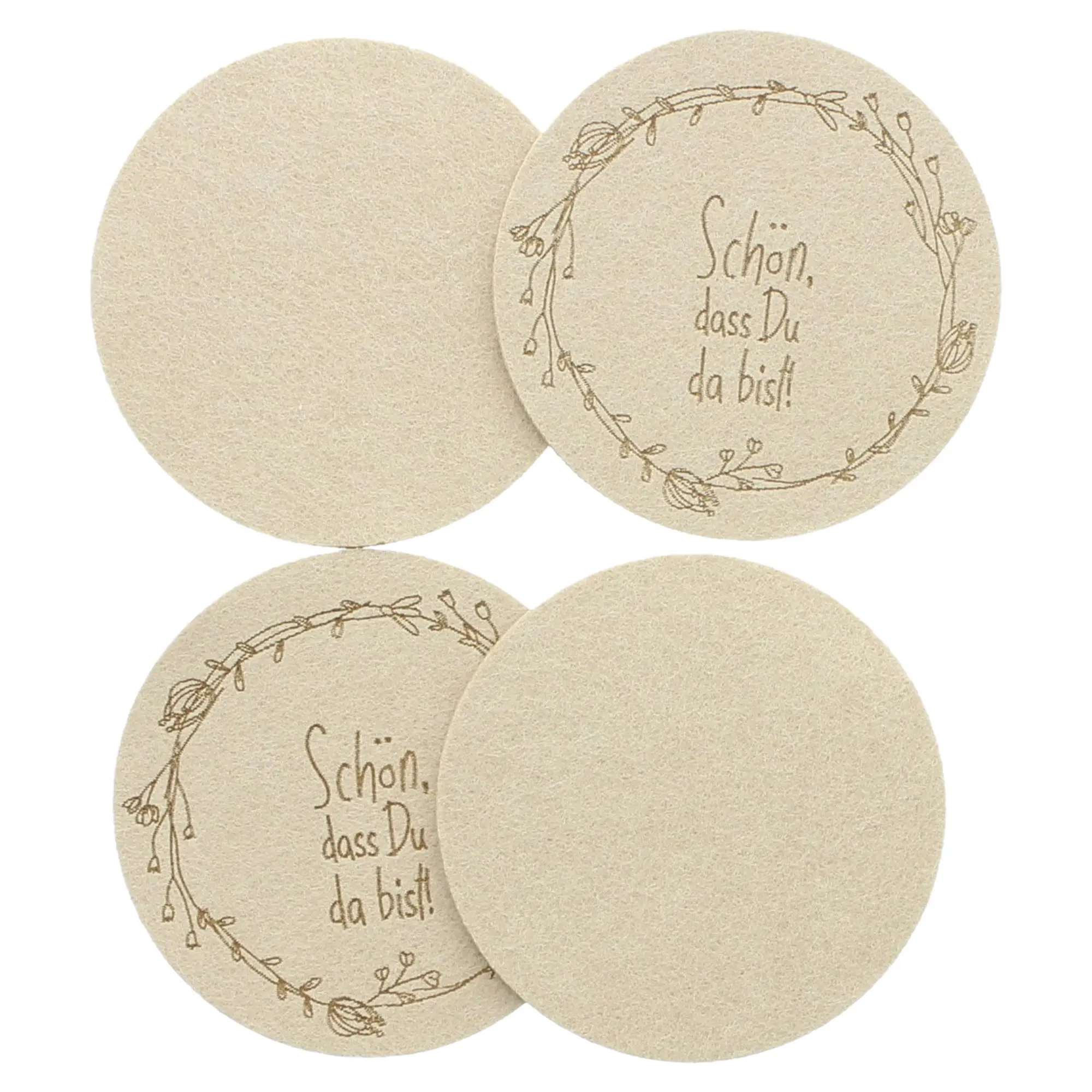 Acheter Lot de 4 sous-verre "Schön, dass Du da bist"  dans la boutique en ligne de Frank Flechtwaren pour Sets de table