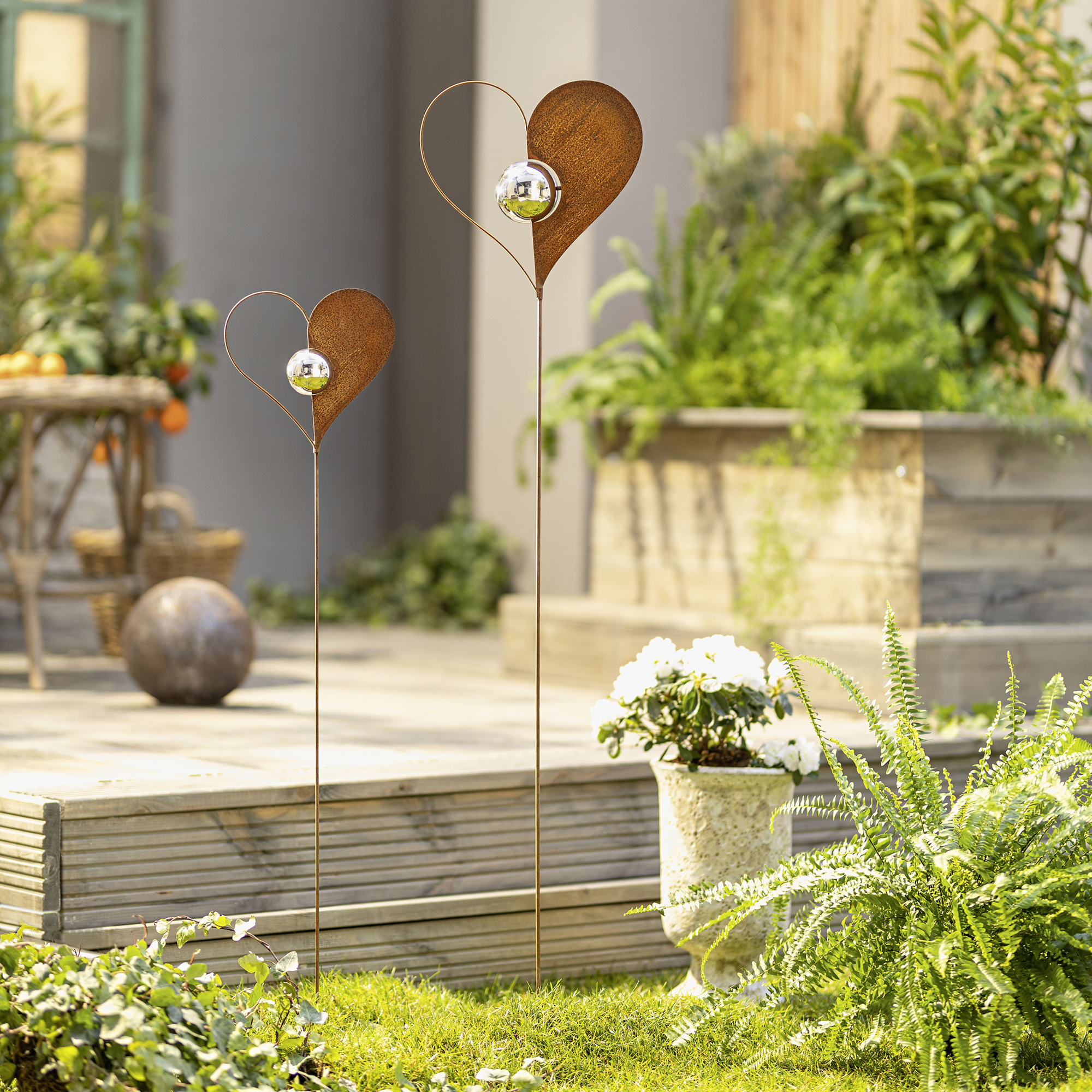 Acheter Lot de 2 pics de jardin "cœur"  dans la boutique en ligne de Frank Flechtwaren