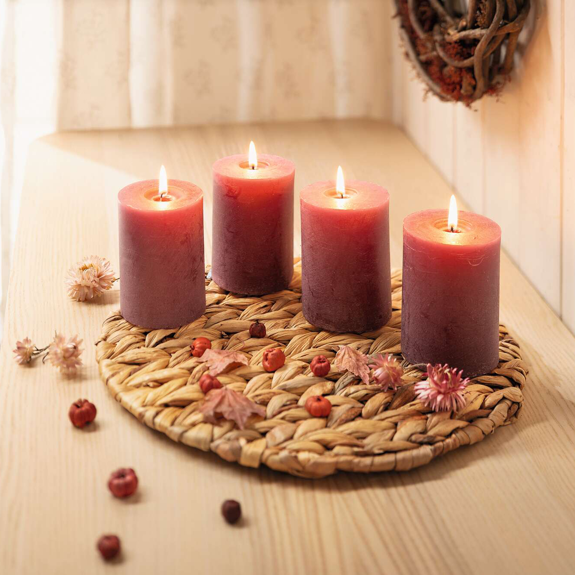 Acheter Lot de 4 bougies "Berry"  dans la boutique en ligne de Frank Flechtwaren