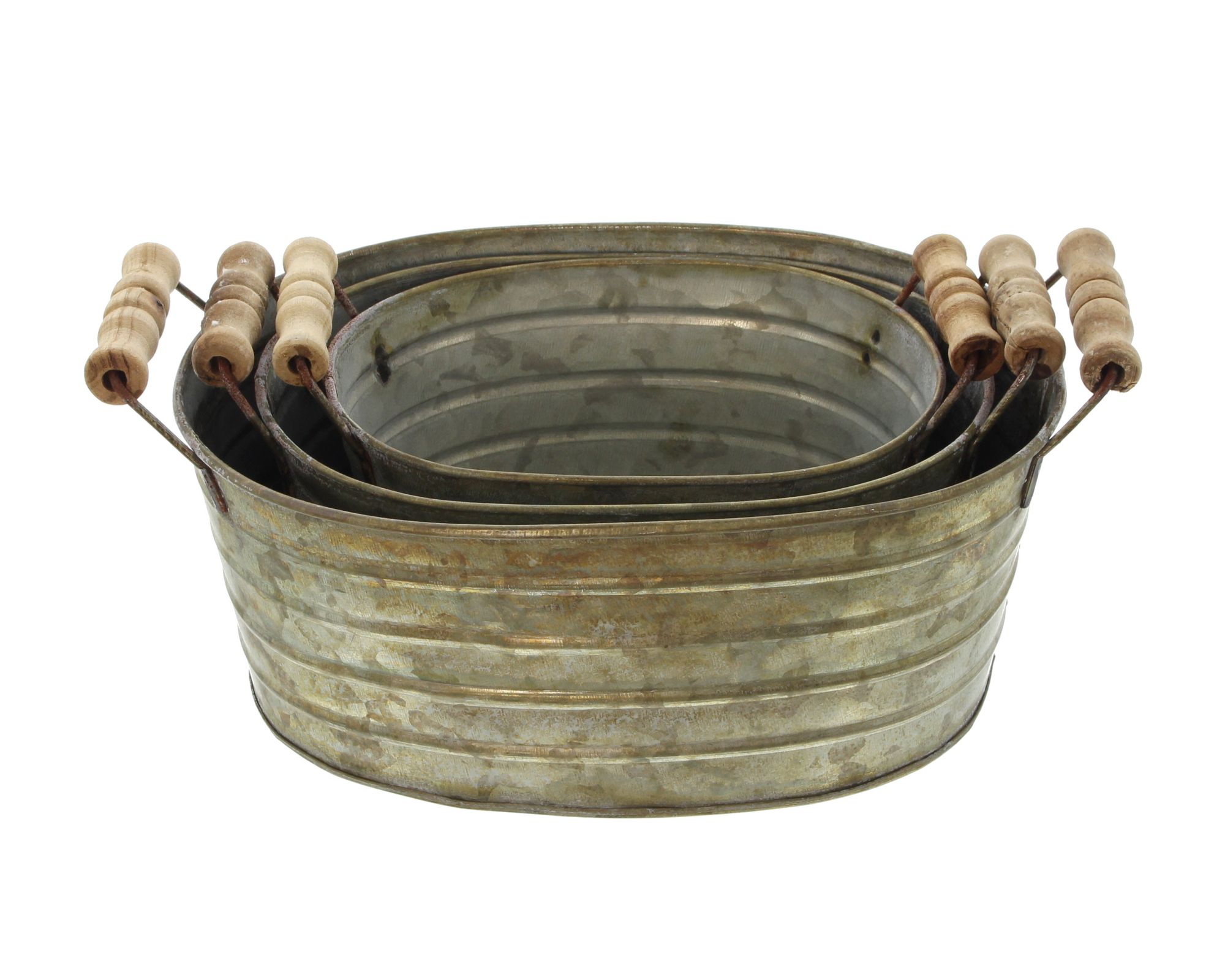 Acheter Lot de 3 bassines avec poignées en bois dans la boutique en ligne de Frank Flechtwaren pour Pots de fleurs Acheter Lot de 3 bassines avec poignées en bois dans la boutique en ligne de Frank Flechtwaren pour Pots de fleurs