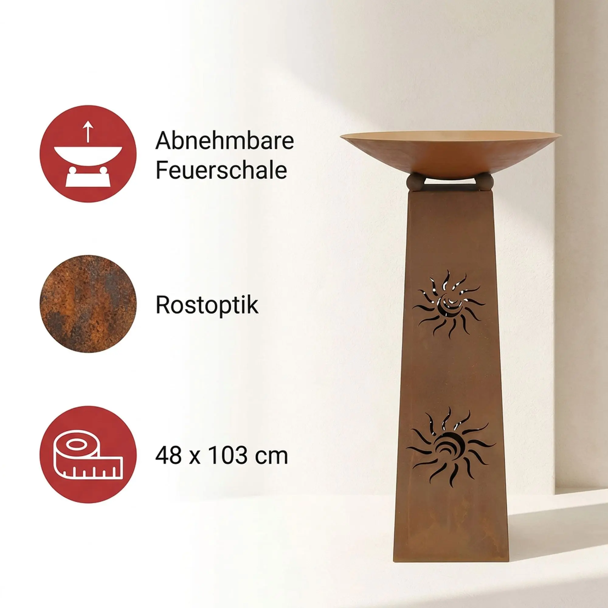 Acheter Colonne décorative "soleil", 2 pcs.  dans la boutique en ligne de Frank Flechtwaren pour Décoration rouille pour votre jardin