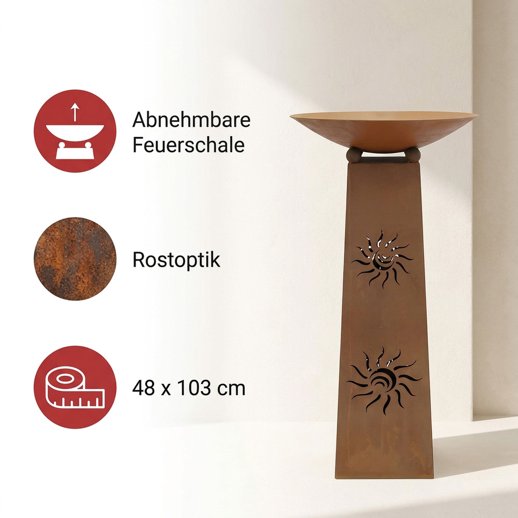 Acheter Colonne décorative "soleil", 2 pcs.  dans la boutique en ligne de Frank Flechtwaren pour Décoration rouille pour votre jardin