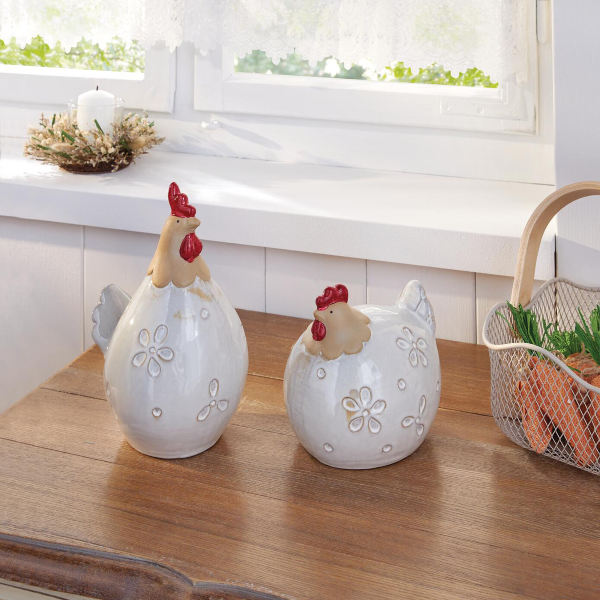 Acheter Lot de 2 poules "motif floral"  dans la boutique en ligne de Frank Flechtwaren