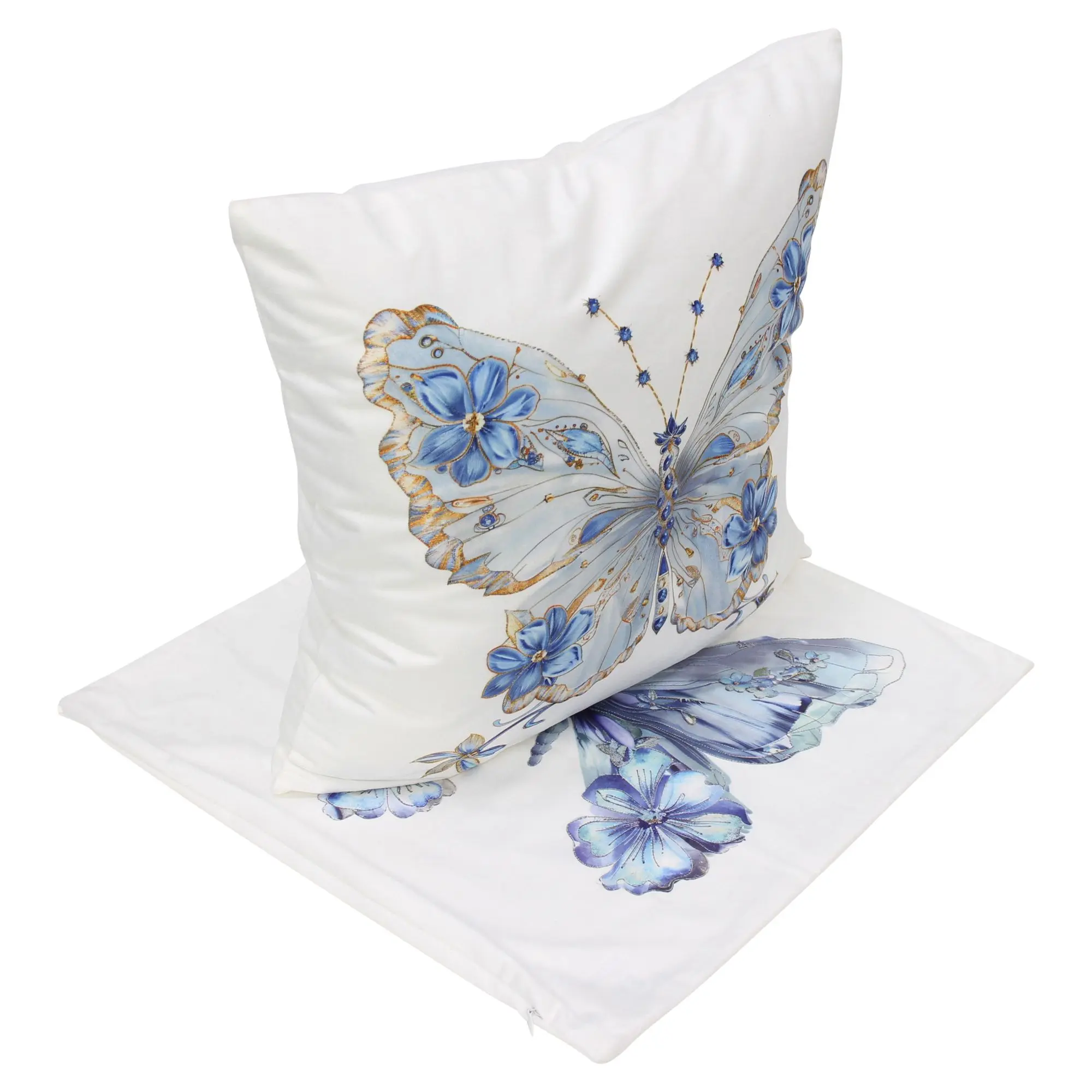Acheter Lot de 2 housses de coussin "Papillon bleu"  dans la boutique en ligne de Frank Flechtwaren pour Remplissages