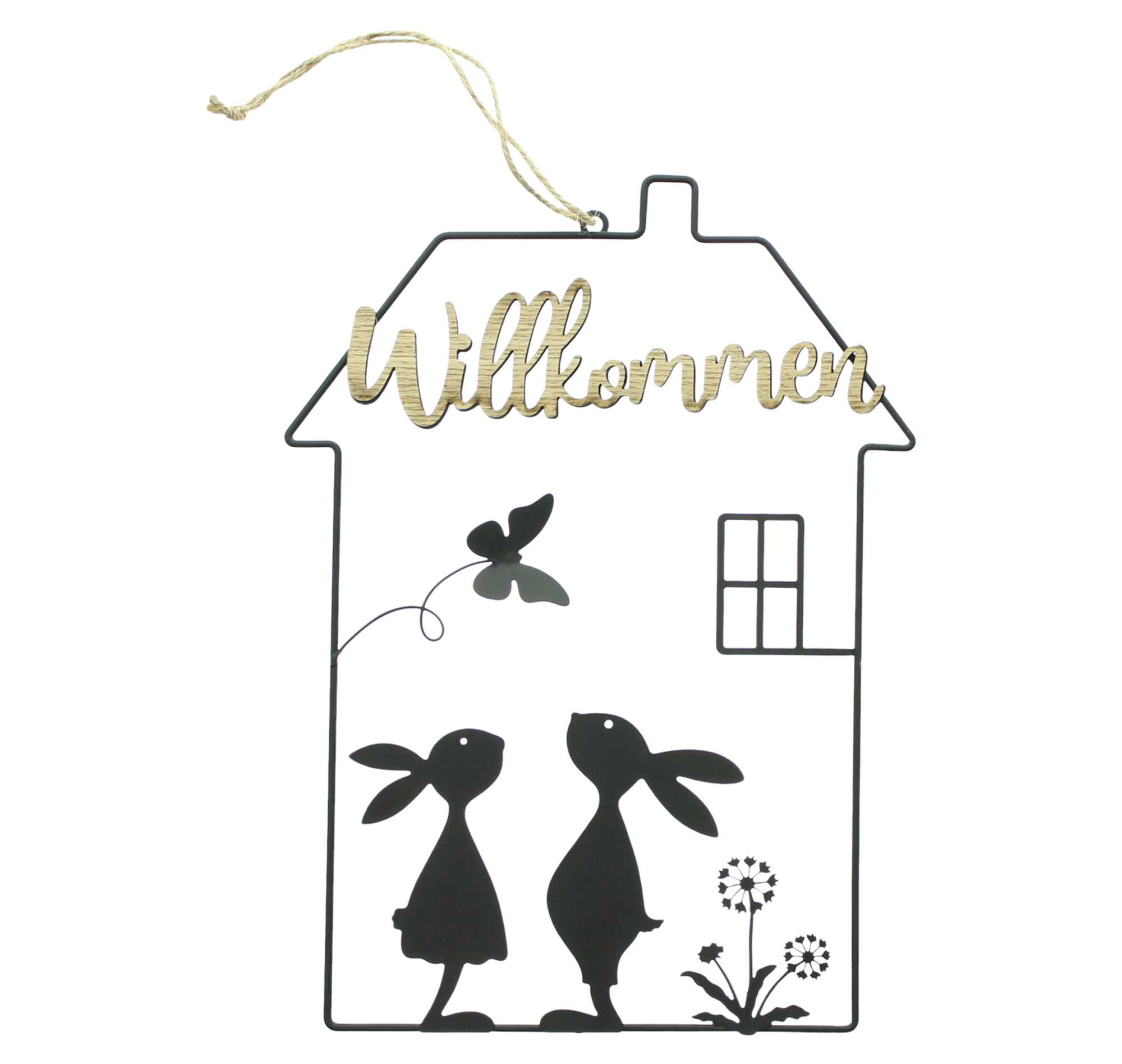 Acheter Lapin dans la maison "Willkommen"  dans la boutique en ligne de Frank Flechtwaren pour Pâques