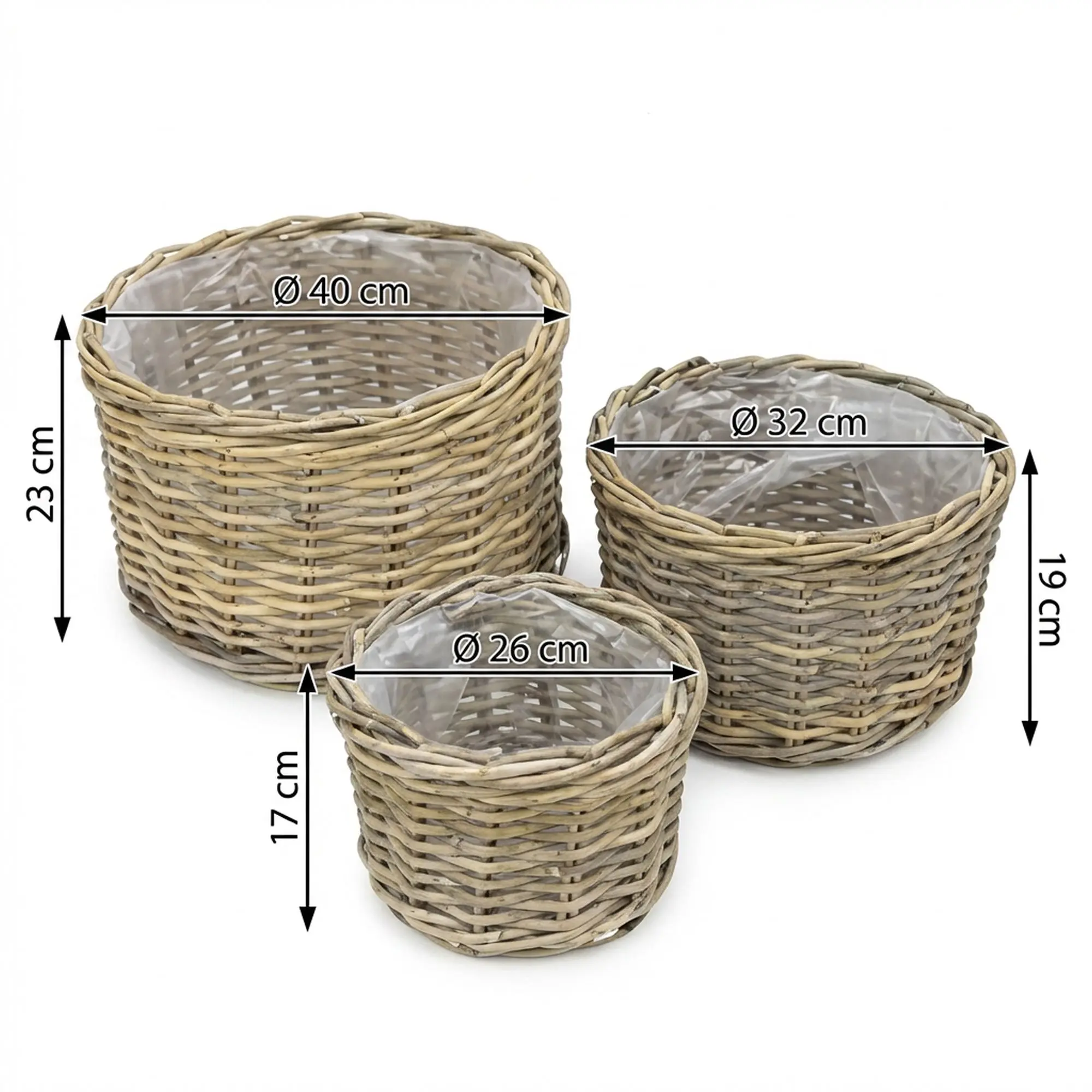 Acheter Lot de 3 corbeilles à plantes "rotin"  dans la boutique en ligne de Frank Flechtwaren pour La magie de l'été