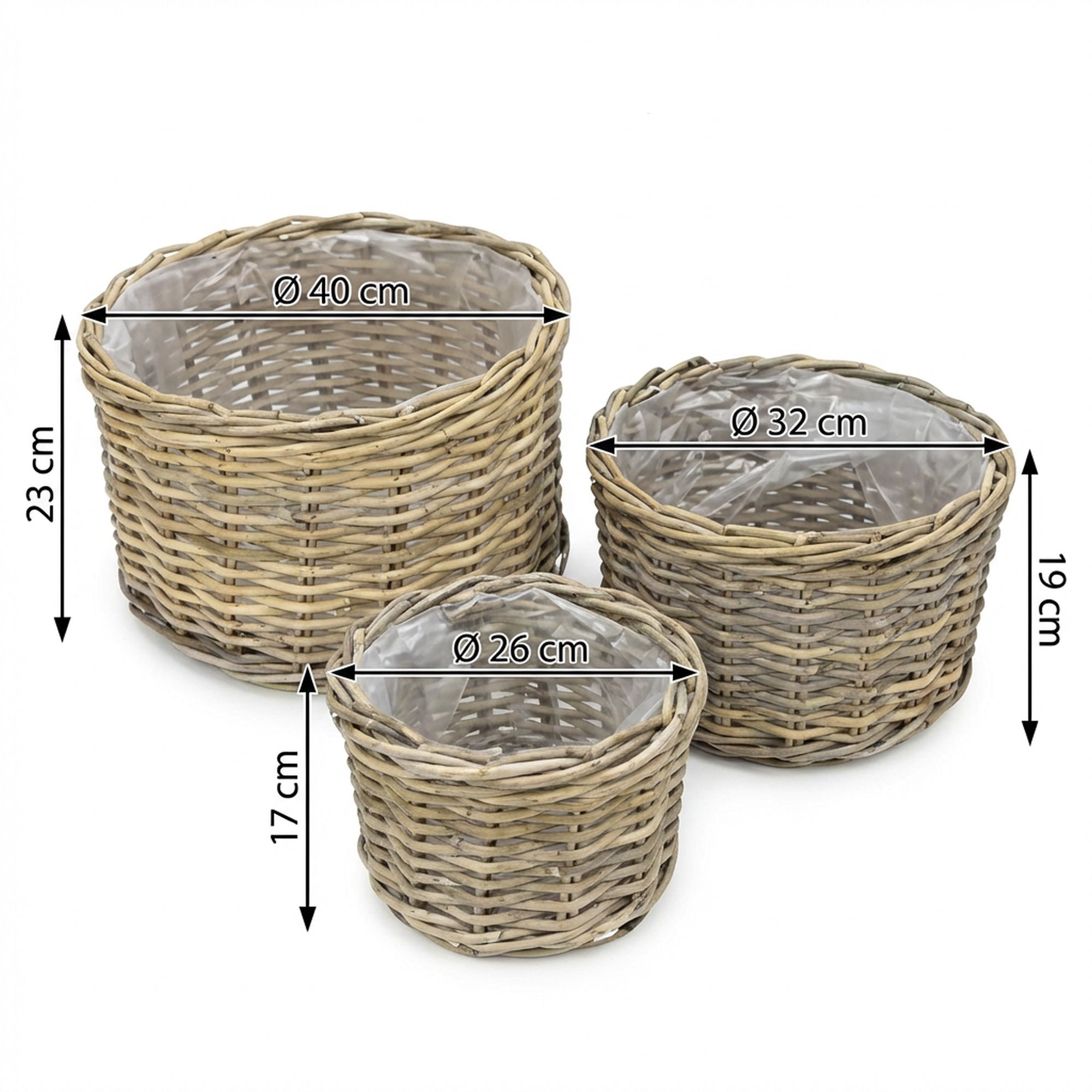 Acheter Lot de 3 corbeilles à plantes "rotin"  dans la boutique en ligne de Frank Flechtwaren pour « hygge » été chez Scandi-Home Un