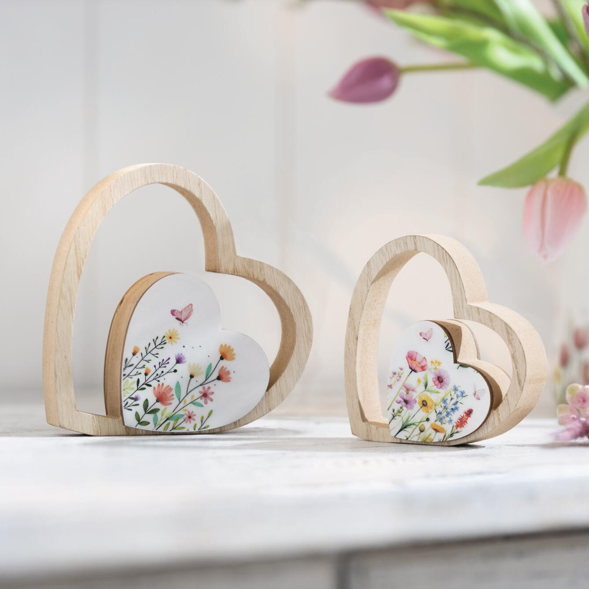 Acheter Lot de 2 coeurs "prairie fleurie"  dans la boutique en ligne de Frank Flechtwaren