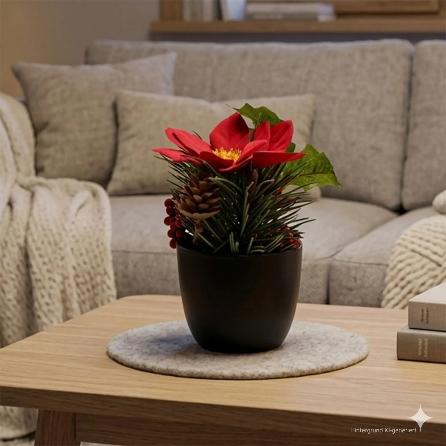 Acheter Composition florale artificielle "Poinsettia"  dans la boutique en ligne de Frank Flechtwaren pour Couronnes et bouquets