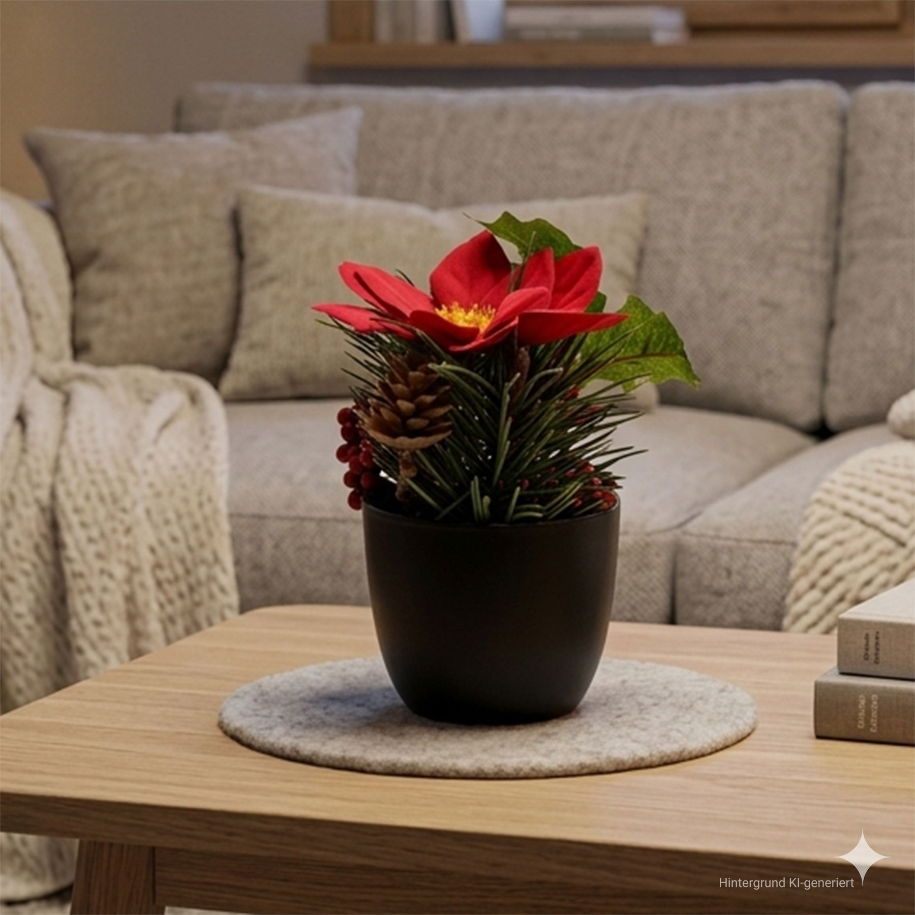 Acheter Composition florale artificielle "Poinsettia"  dans la boutique en ligne de Frank Flechtwaren pour Couronnes et bouquets