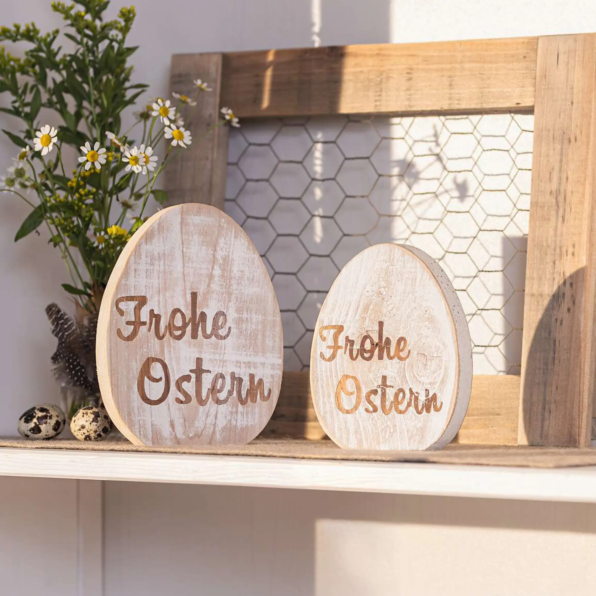 Acheter Lot de 2 oeufs décoratifs "Frohe Ostern"  dans la boutique en ligne de Frank Flechtwaren