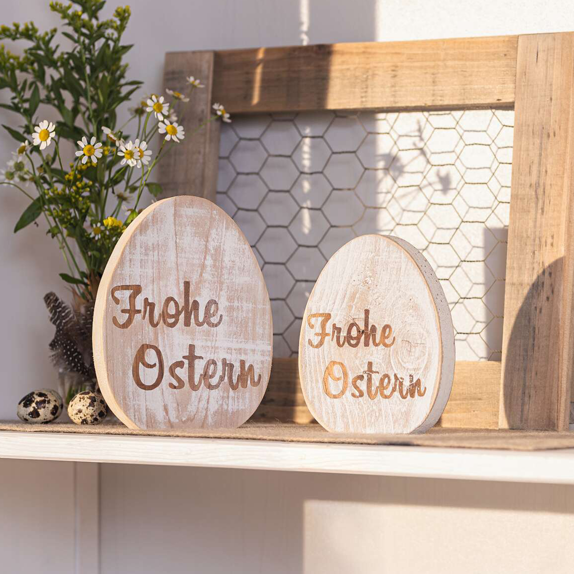 Acheter Lot de 2 oeufs décoratifs "Frohe Ostern"  dans la boutique en ligne de Frank Flechtwaren