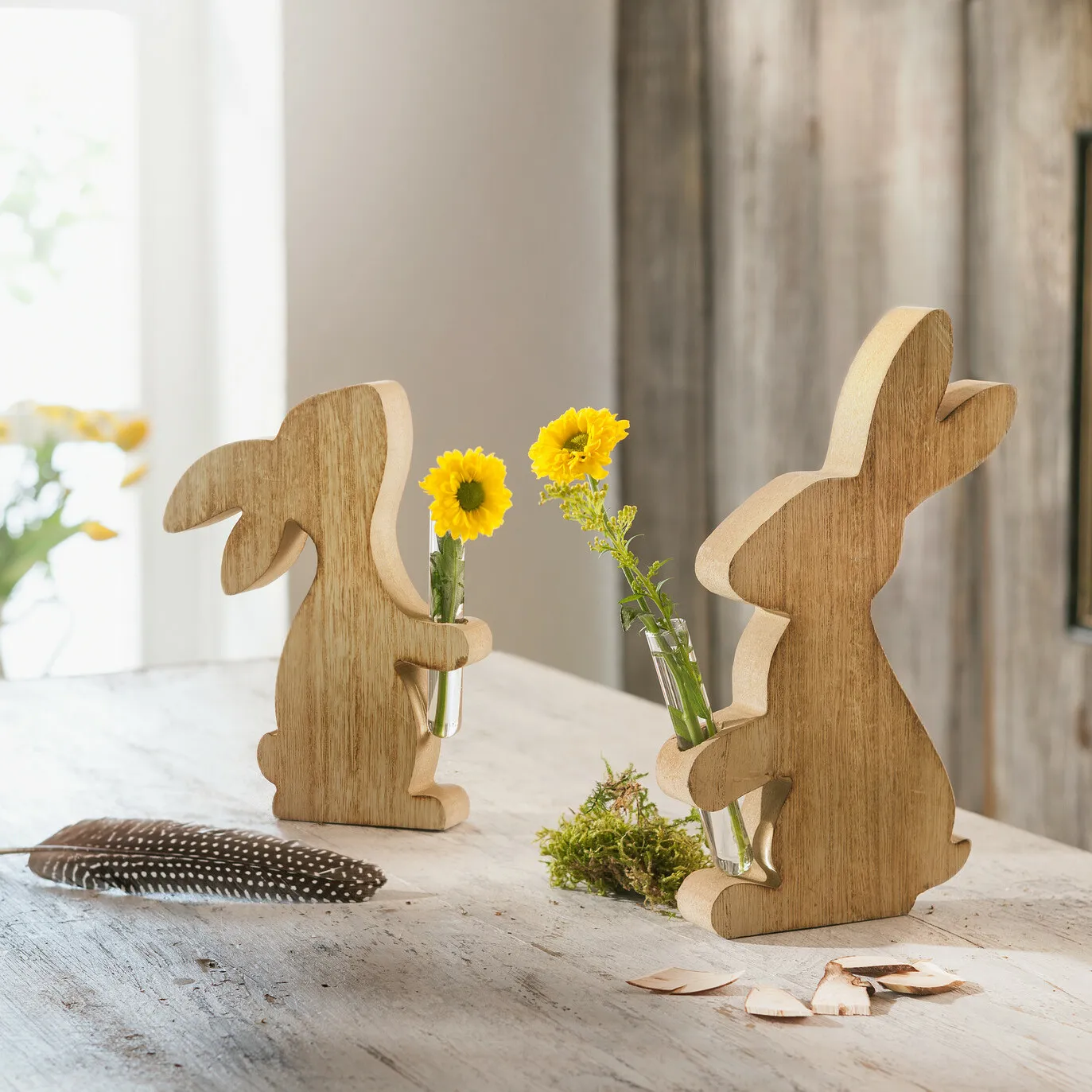 Acheter Lot de 2 lapins avec vase  dans la boutique en ligne de Frank Flechtwaren pour Lapin &amp; co