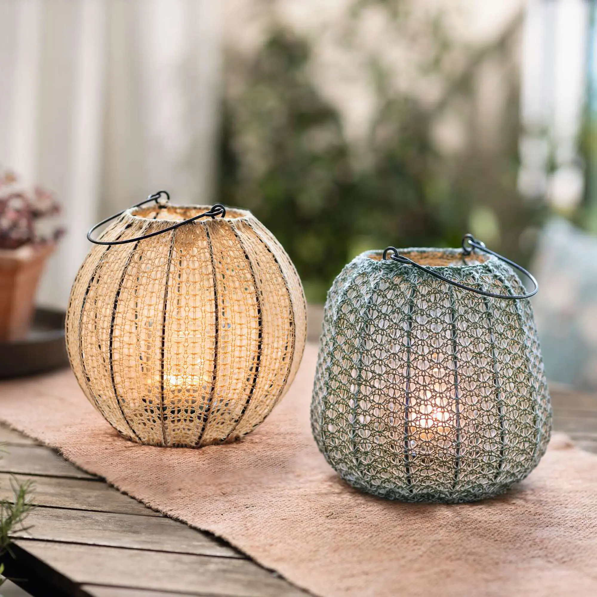 Acheter Lanterne "tissage", verte  dans la boutique en ligne de Frank Flechtwaren