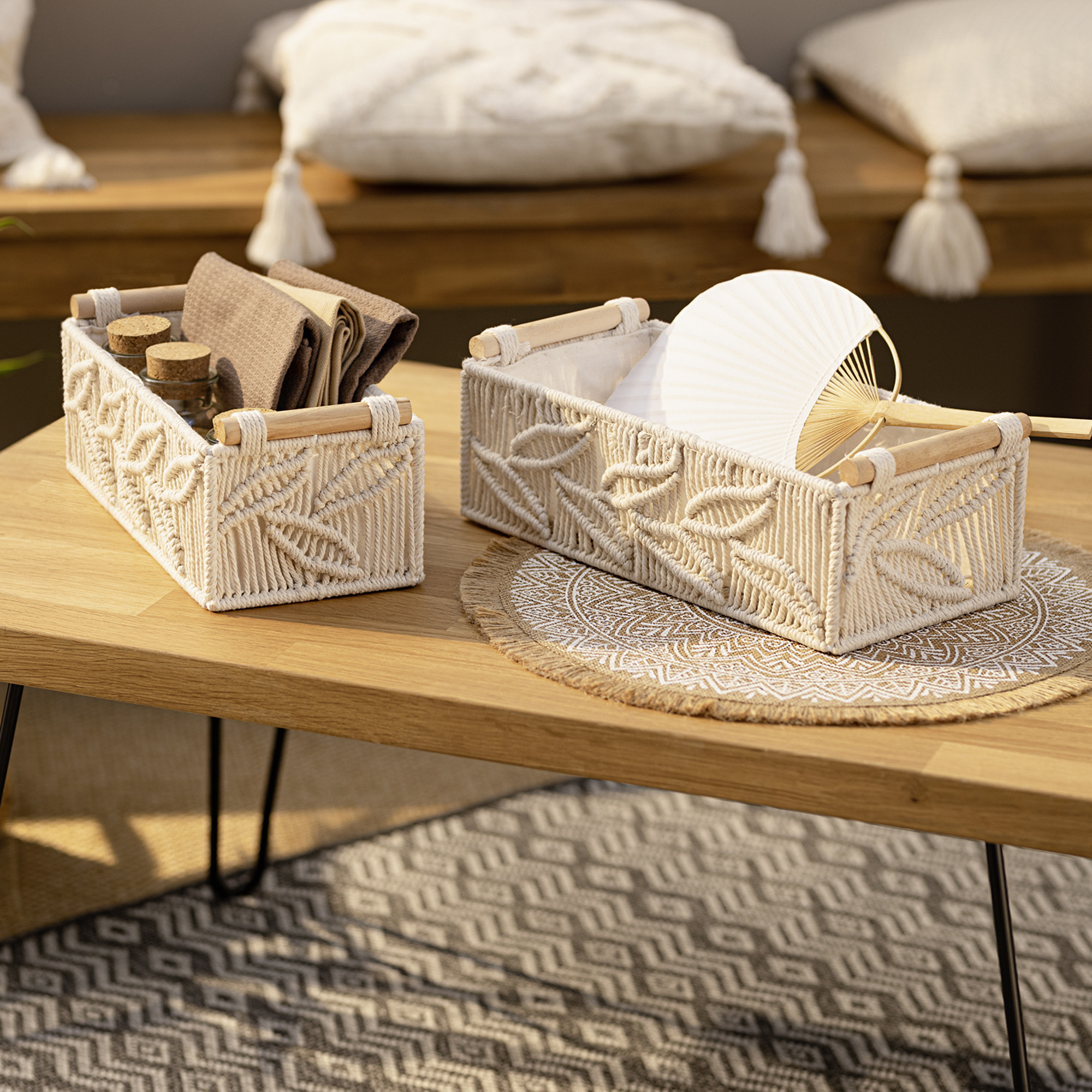 Acheter Lot de 2 paniers textile "structure feuilles"  dans la boutique en ligne de Frank Flechtwaren
