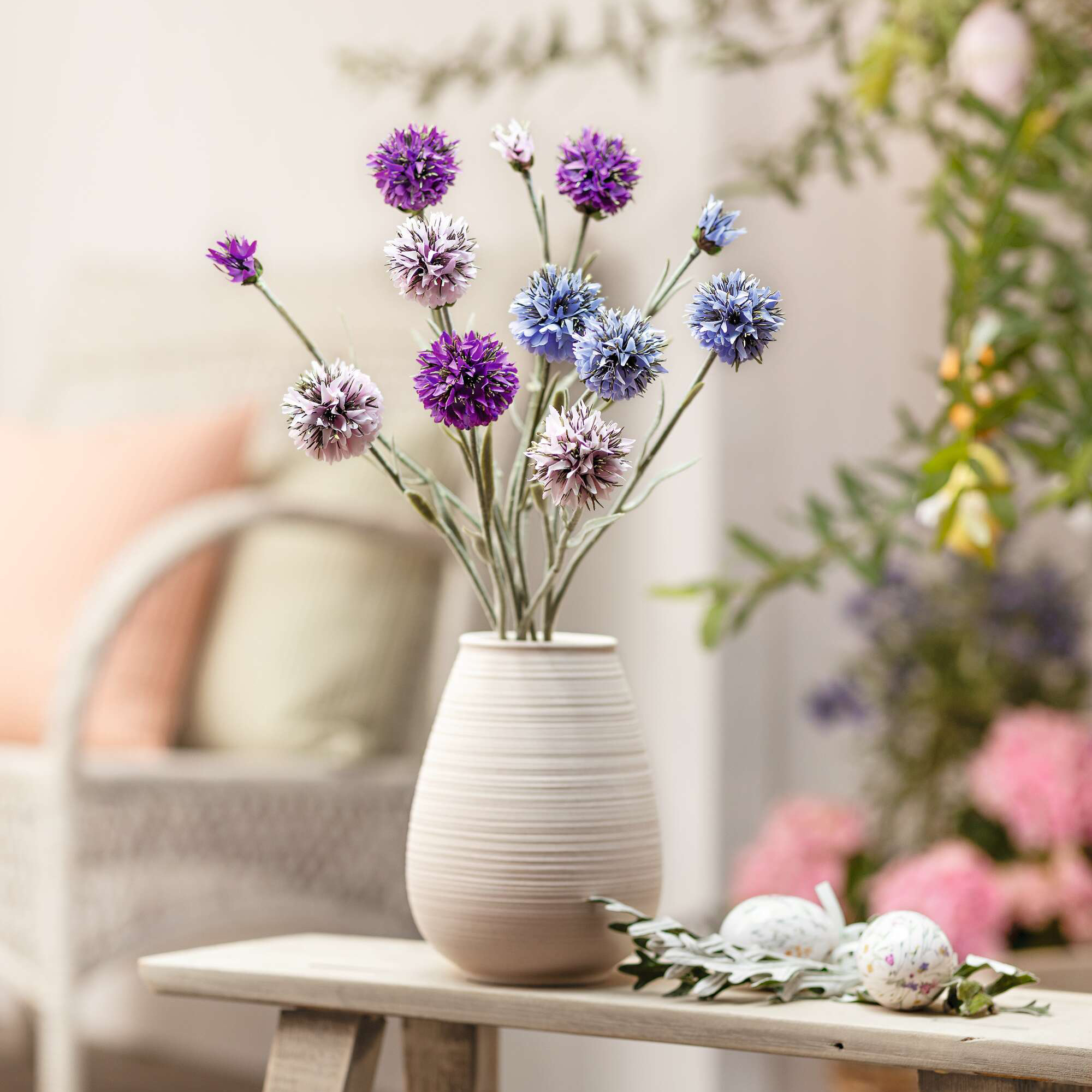 Acheter Lot de 3 fleurs synthétiques "chardon boule"  dans la boutique en ligne de Frank Flechtwaren