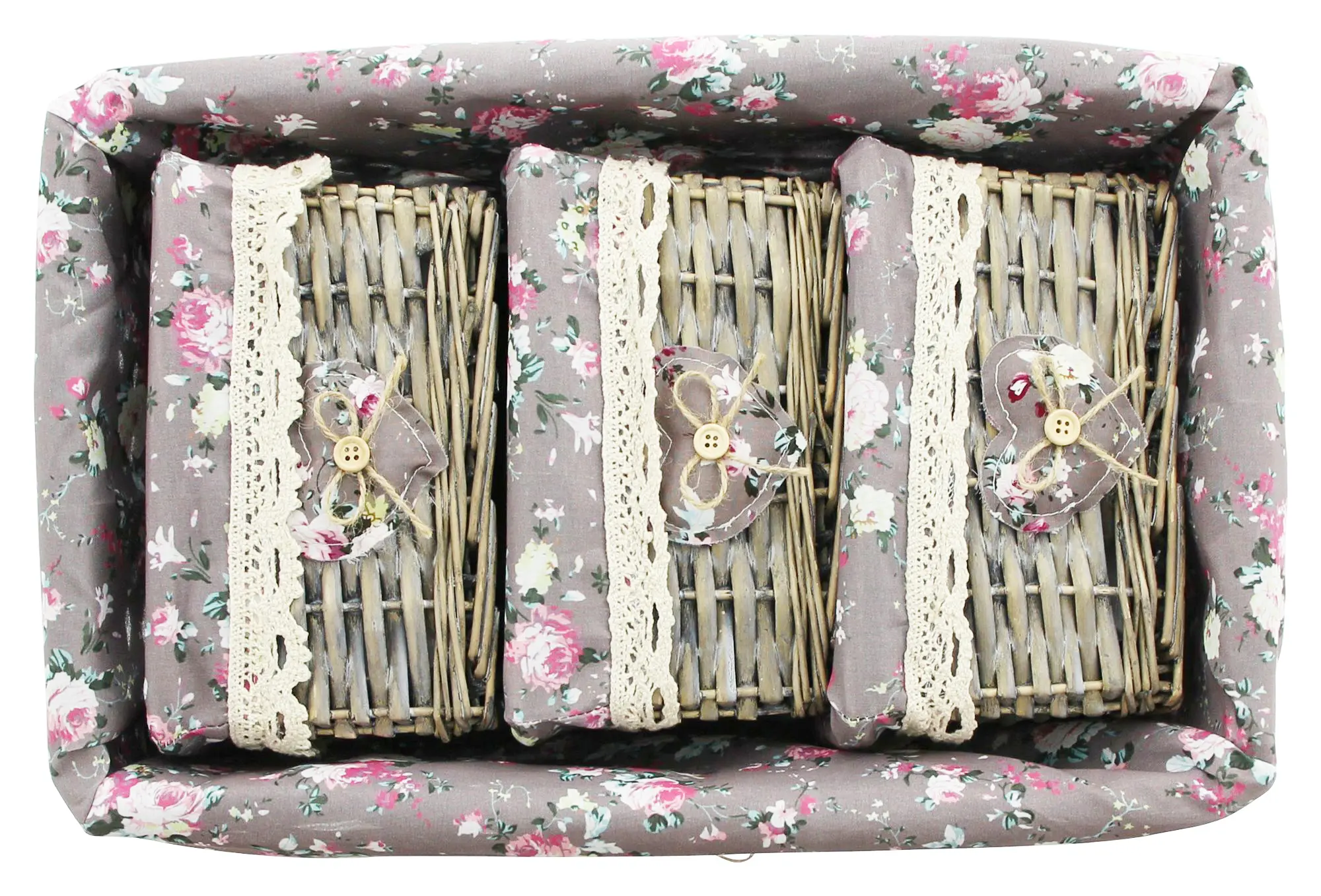 Acheter Lot de 4 corbeilles "roses"  dans la boutique en ligne de Frank Flechtwaren pour Paniers de remplissage &amp; universels