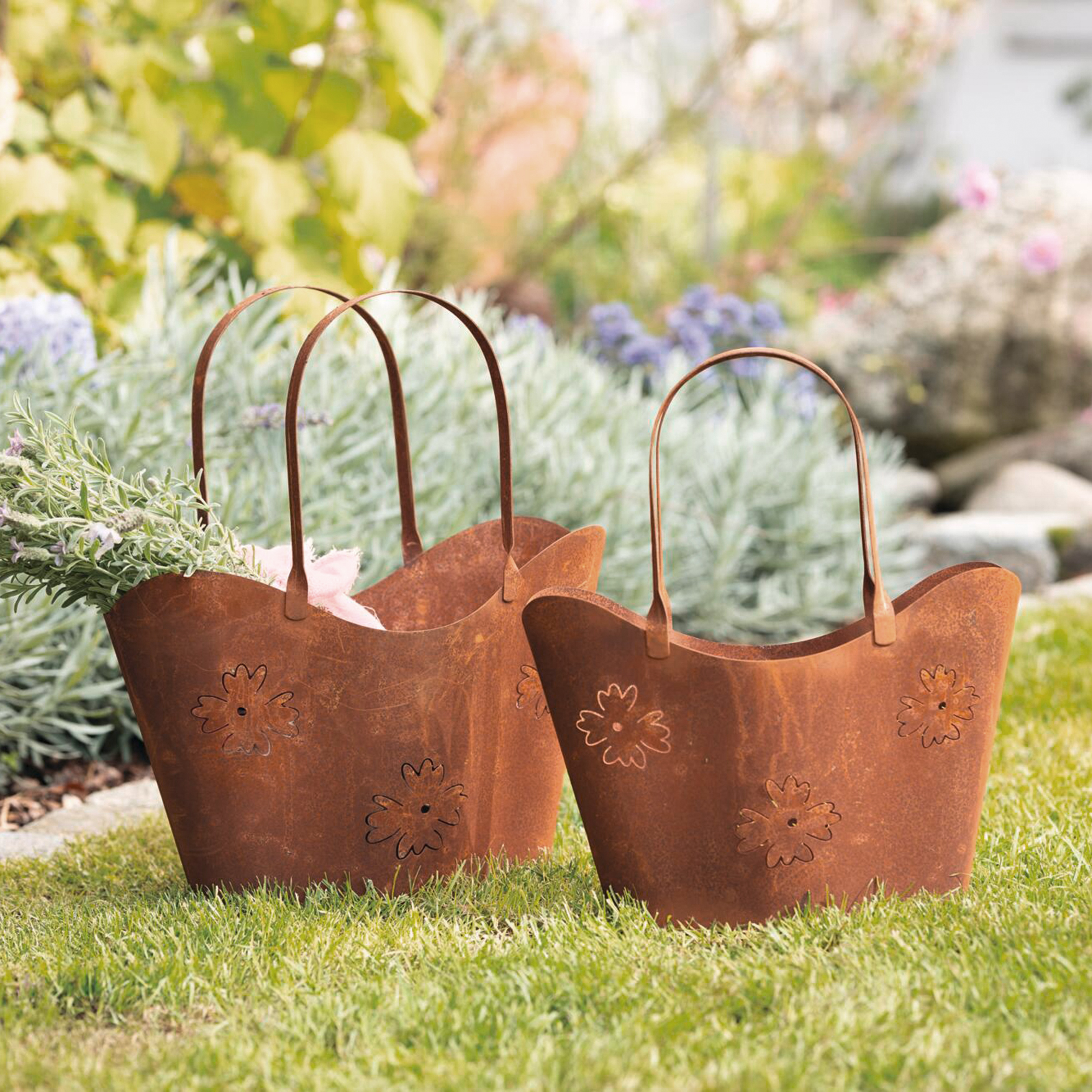 Acheter Lot de 2 jardinières " Sac shopping"  dans la boutique en ligne de Frank Flechtwaren
