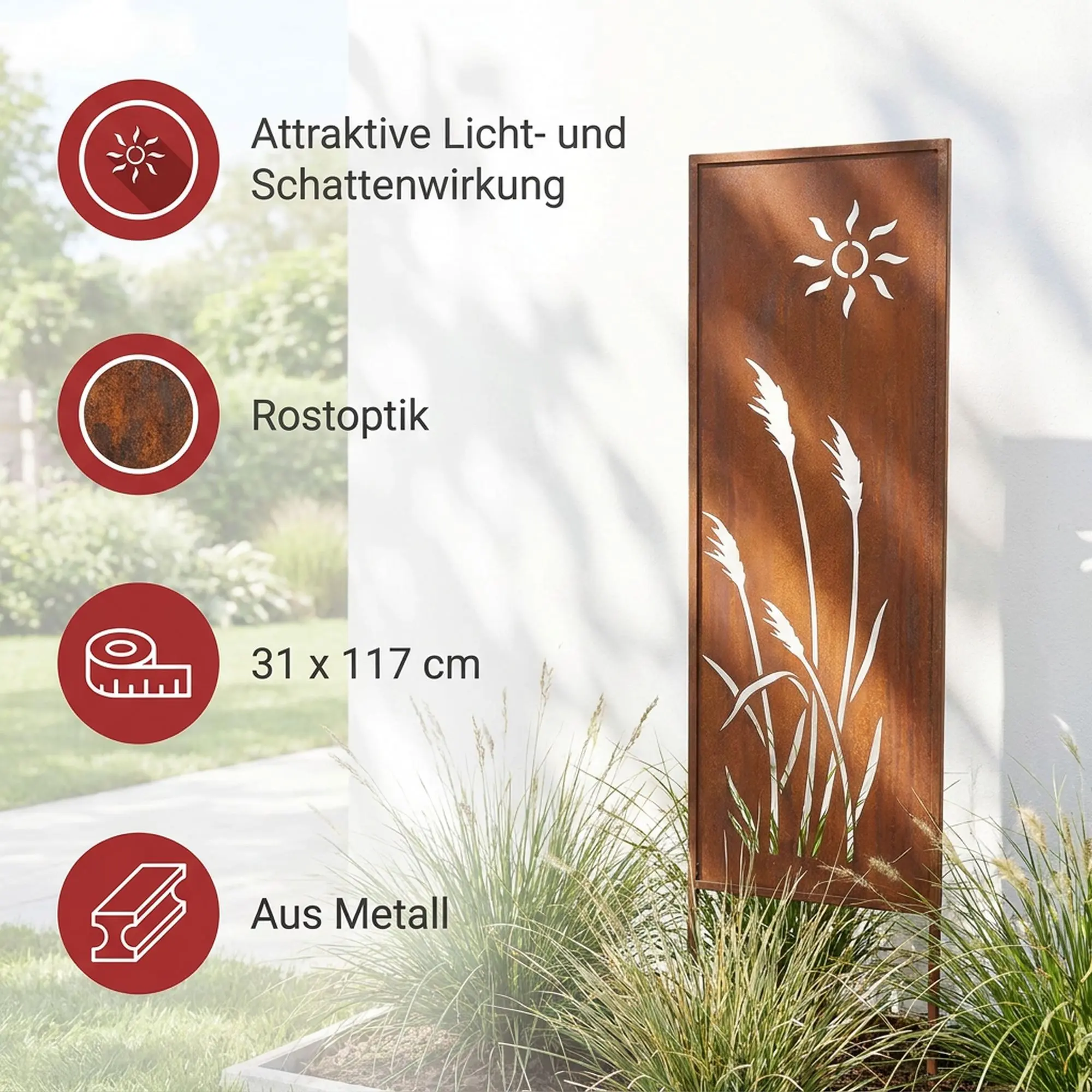 Acheter Panneau de jardin "roseau"  dans la boutique en ligne de Frank Flechtwaren pour Décoration rouille pour votre jardin