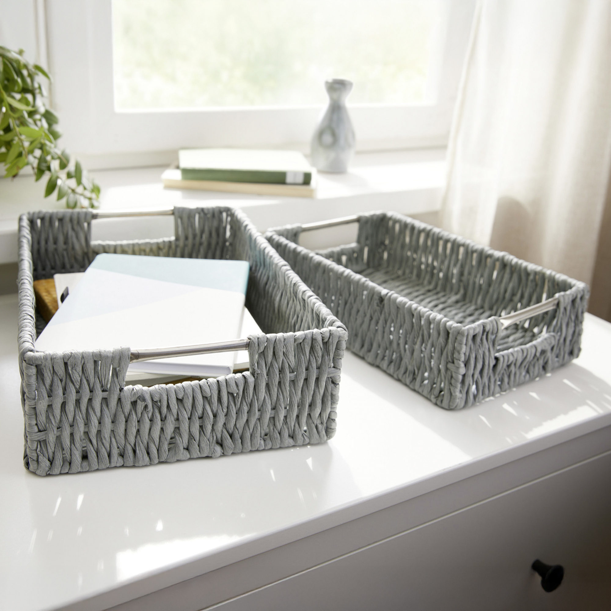 Acheter Lot de 2 plateaux déco "gris"  dans la boutique en ligne de Frank Flechtwaren