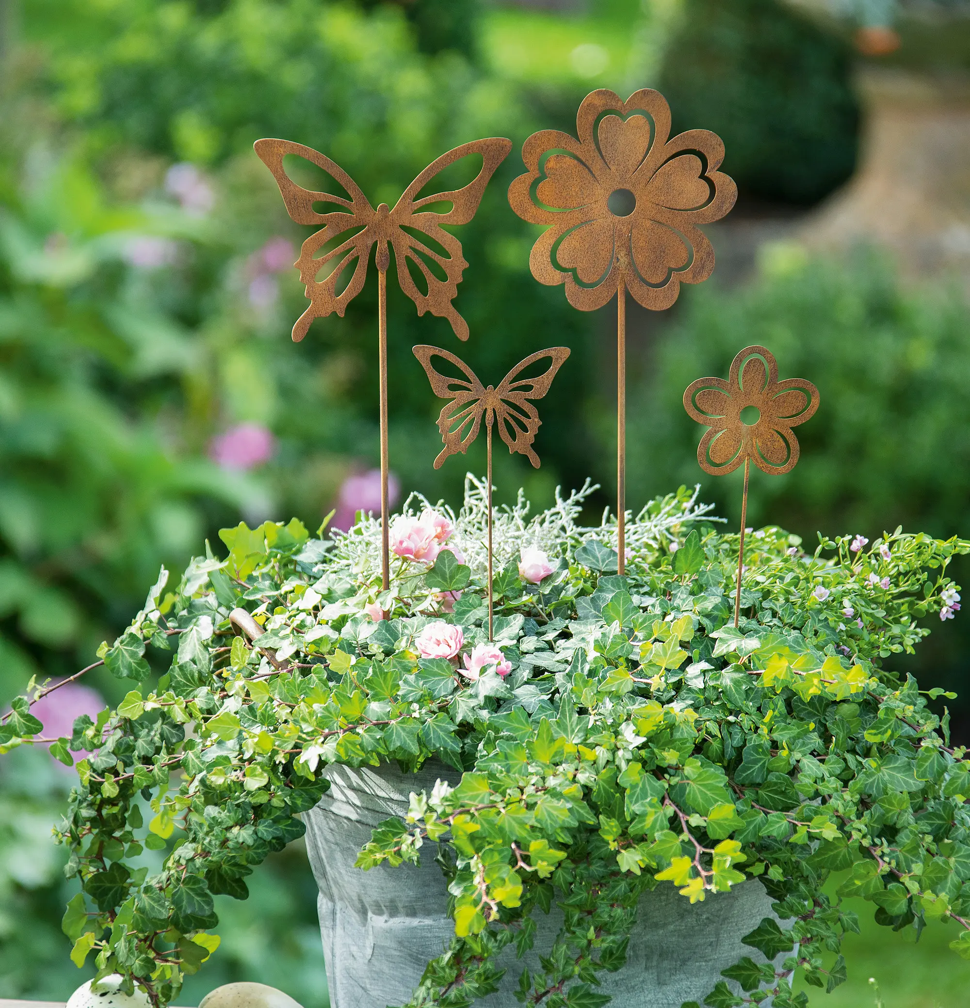 Acheter Lot de 4 pics "fleur &amp; papillon"  dans la boutique en ligne de Frank Flechtwaren
