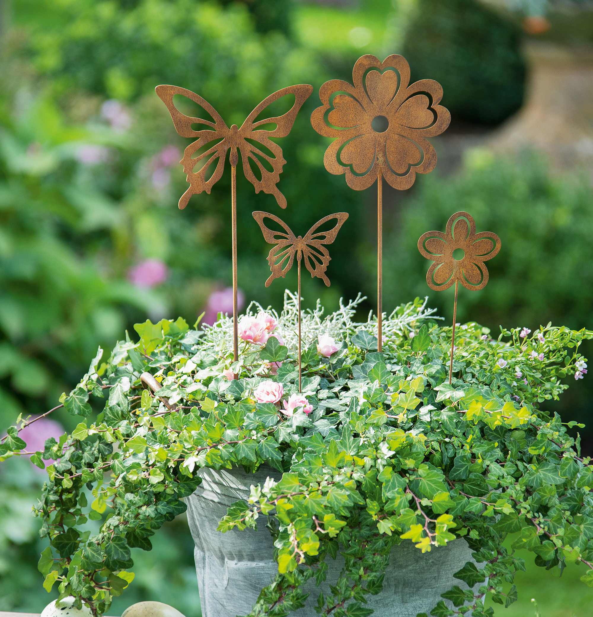 Acheter Lot de 4 pics "fleur &amp; papillon"  dans la boutique en ligne de Frank Flechtwaren