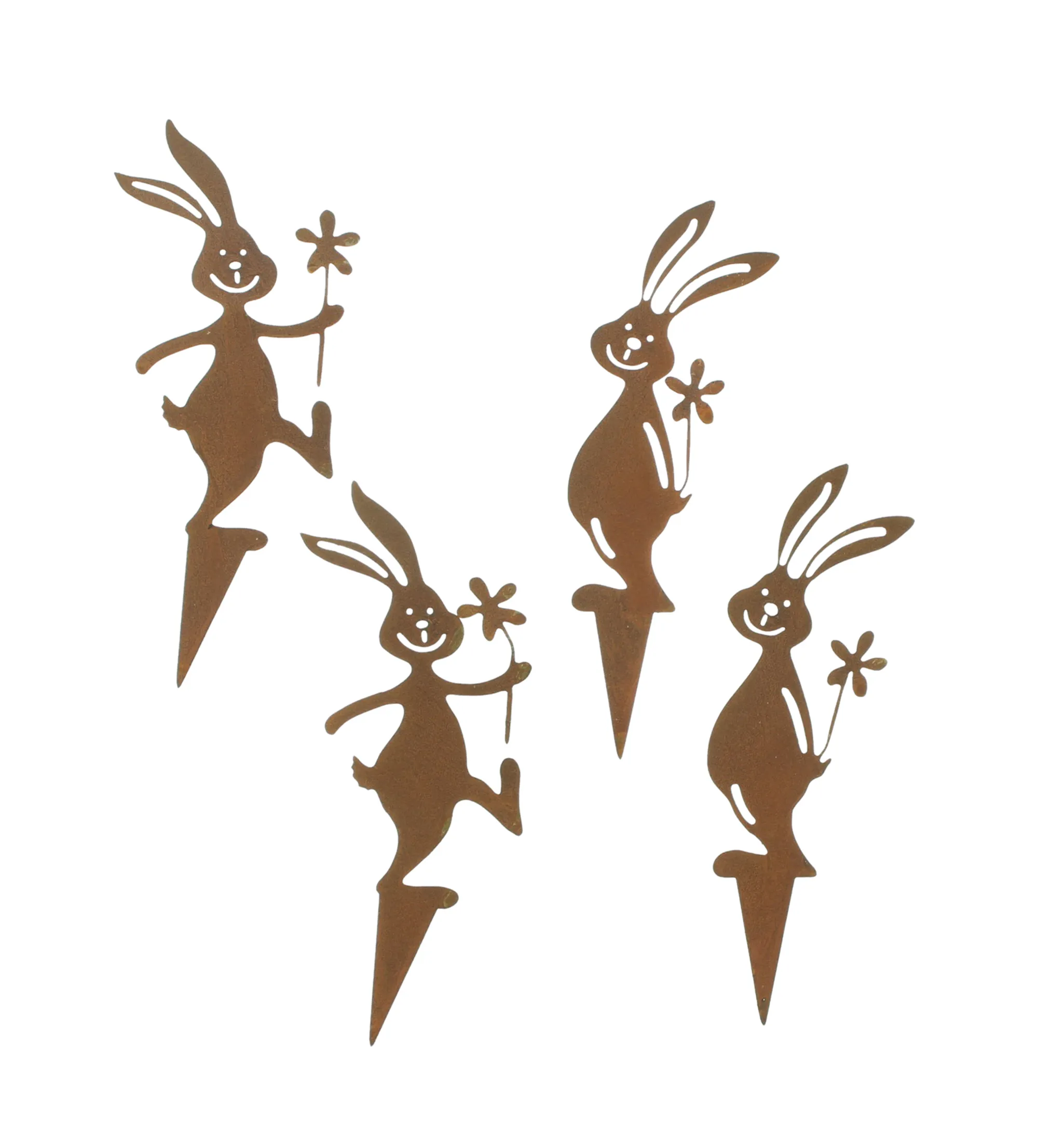 Acheter Lot de 4 pics "joyeuse bande de lapins"  dans la boutique en ligne de Frank Flechtwaren pour Jardin de Pâques coloré