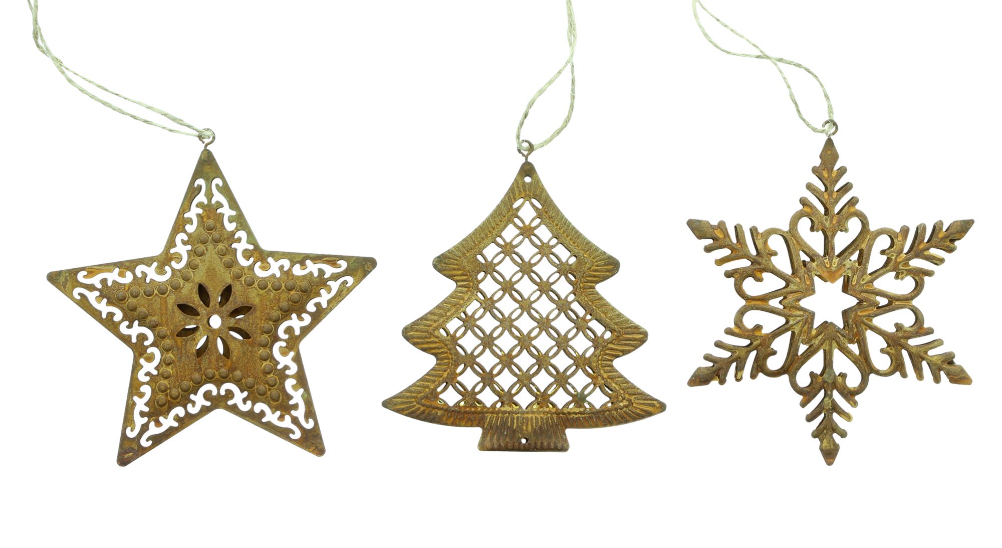 Acheter Lot de 3 suspensions de Noël "rouille"  dans la boutique en ligne de Frank Flechtwaren pour Décorations pour sapins de Noël