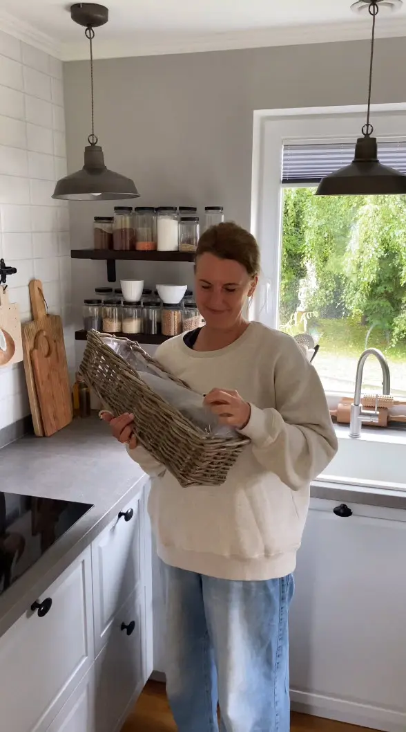 Panier de rangement : panier rectangulaire en osier avec doublure en tissu pour la cuisine et le salon