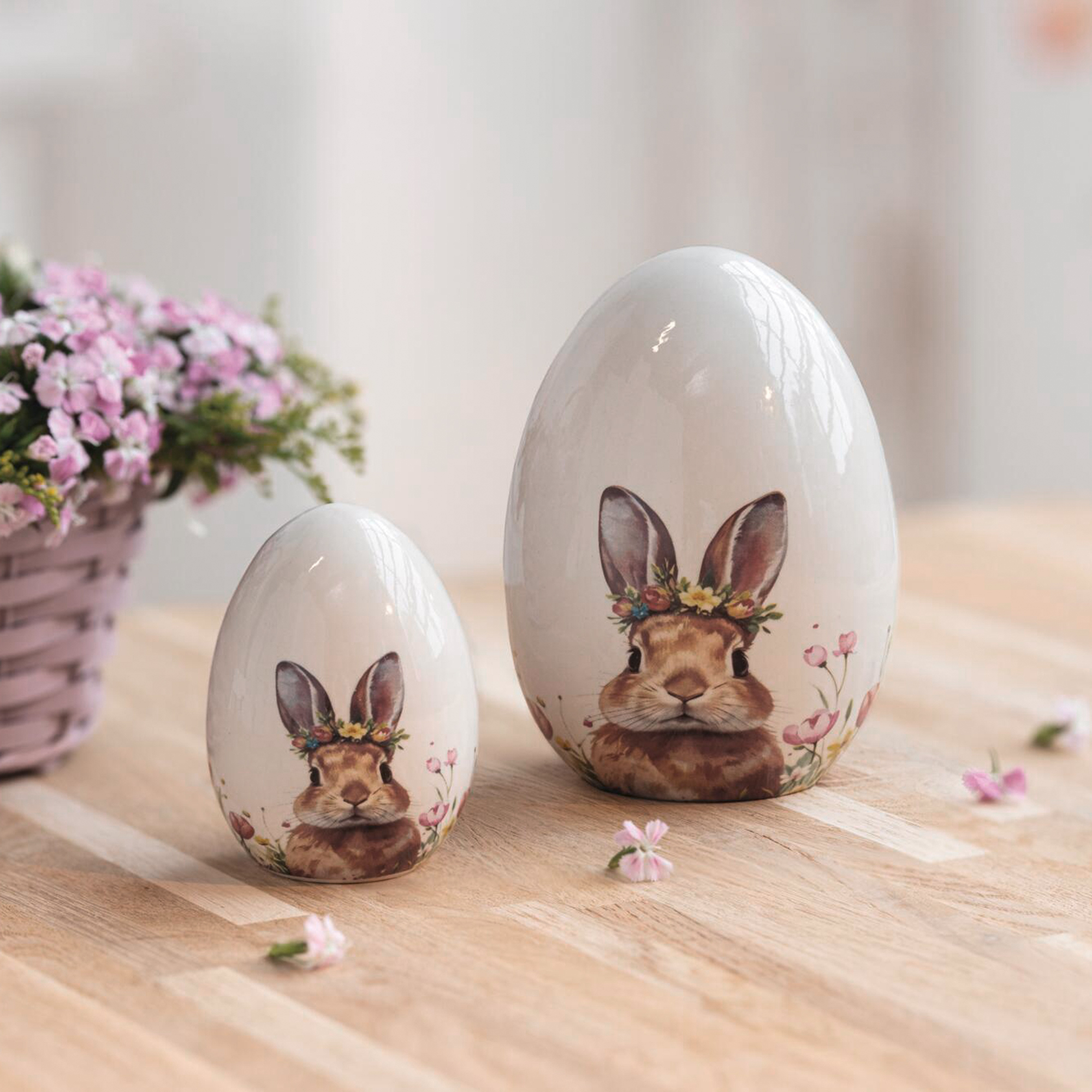Acheter Lot de 2 oeufs de Pâques "lapin couronne fleurie"  dans la boutique en ligne de Frank Flechtwaren