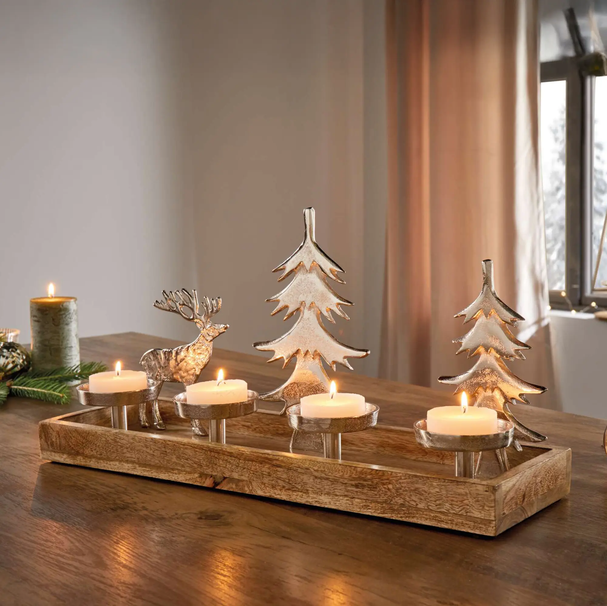 Acheter Bougeoir "renne &amp; sapins"  dans la boutique en ligne de Frank Flechtwaren pour Nouvel arrivage